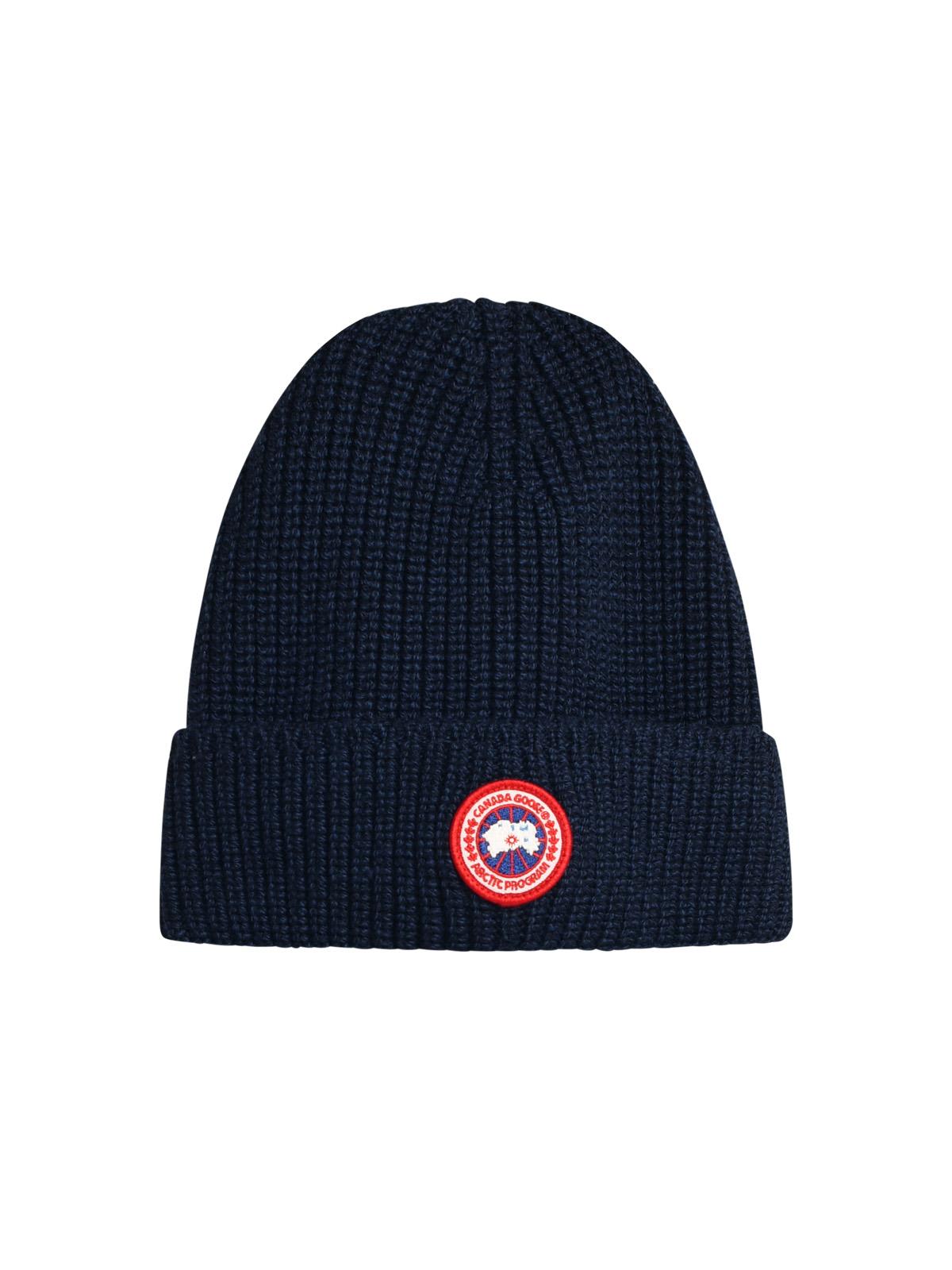 Shop Canada Goose Artic Disc Blue Wool Beanie In Navy