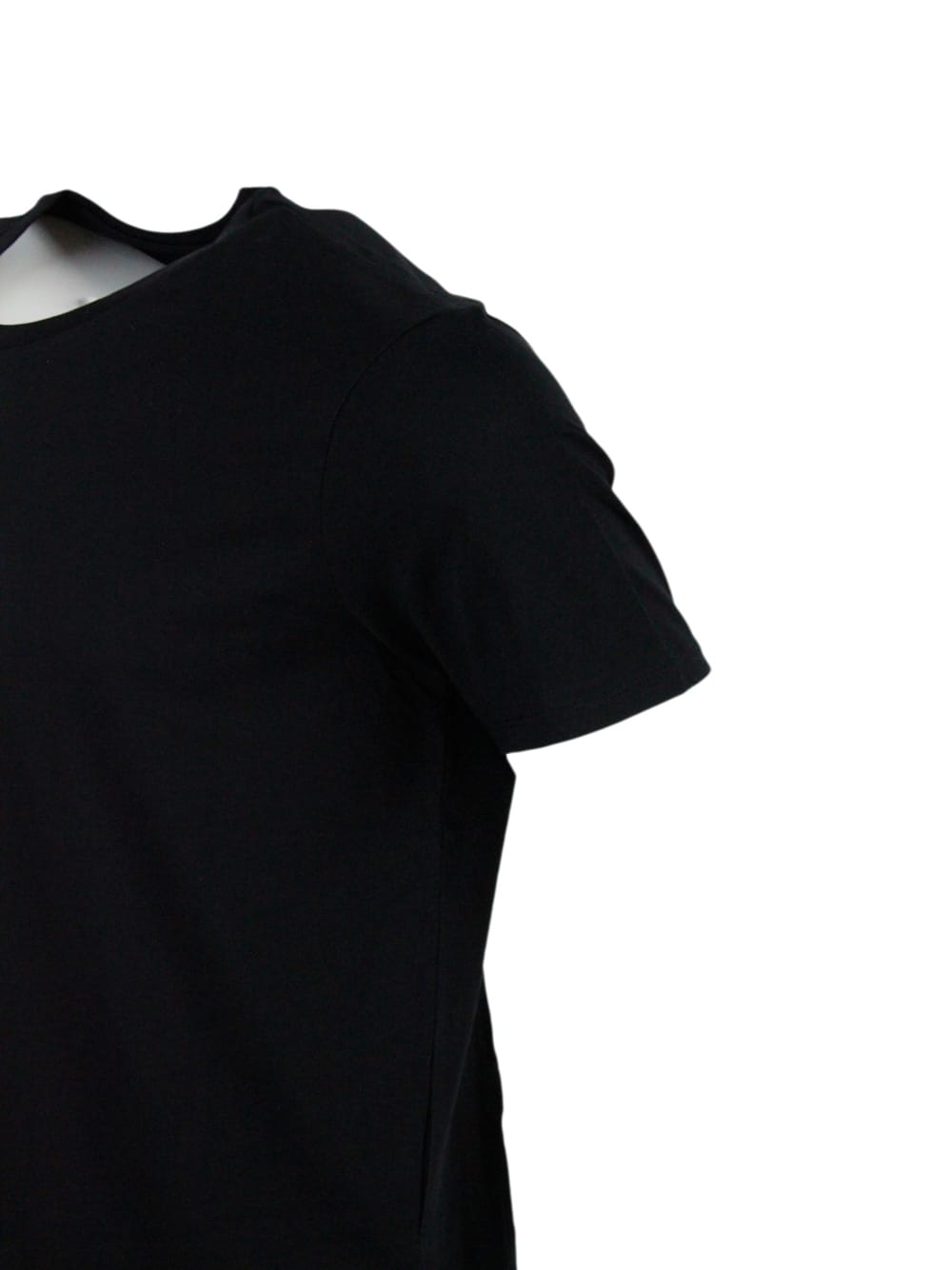 Shop Armani Collezioni Short-sleeved Crew-neck T-shirt With Small Studded Logo On The Chest And Bottom In Blu