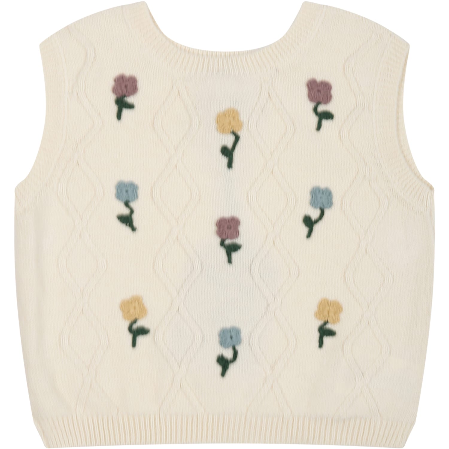 Coco Au Lait Babies' White Waistcoat For Girl With Flower In Beige