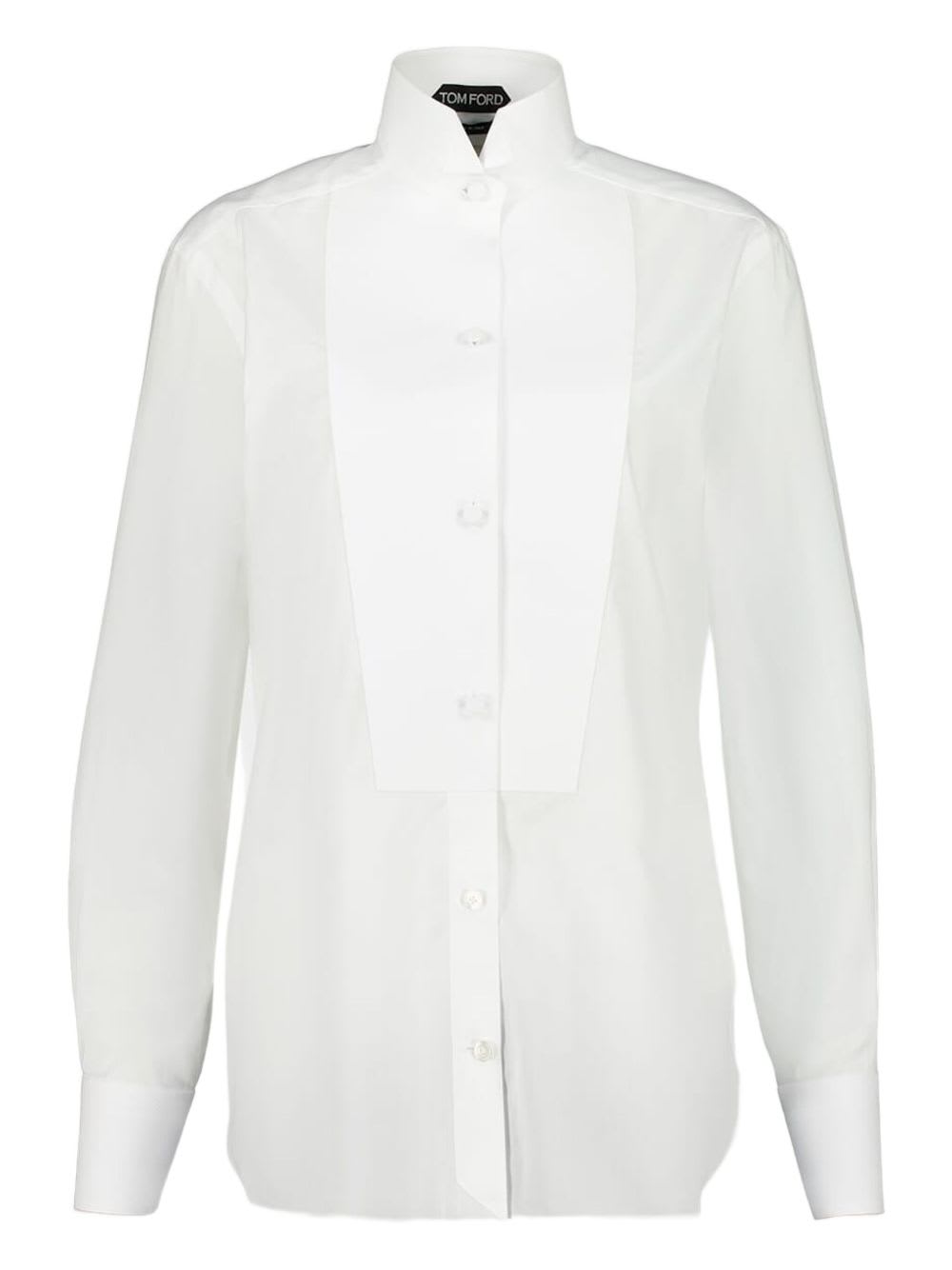 Tom Ford Tailored Black Smoking Shirt With Crisp Collar In White