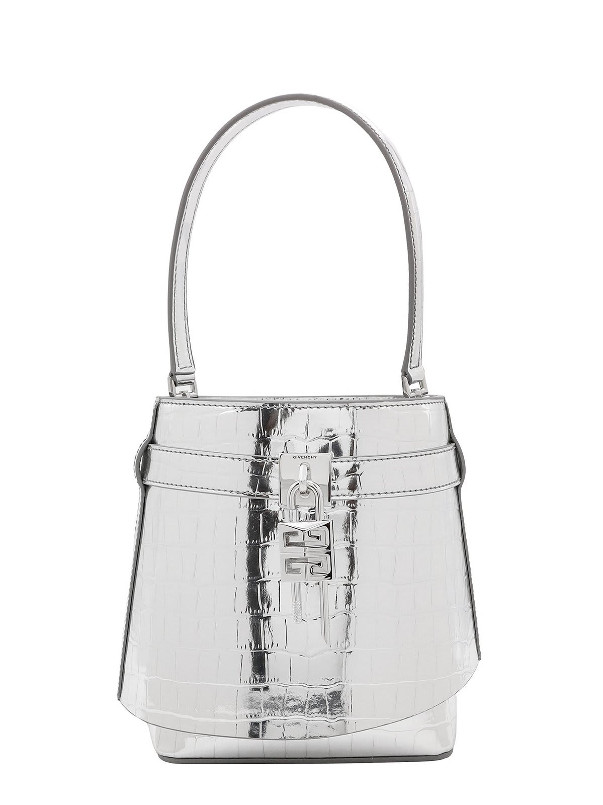 Shop Givenchy Shark Lock Bucket Bag In Silver