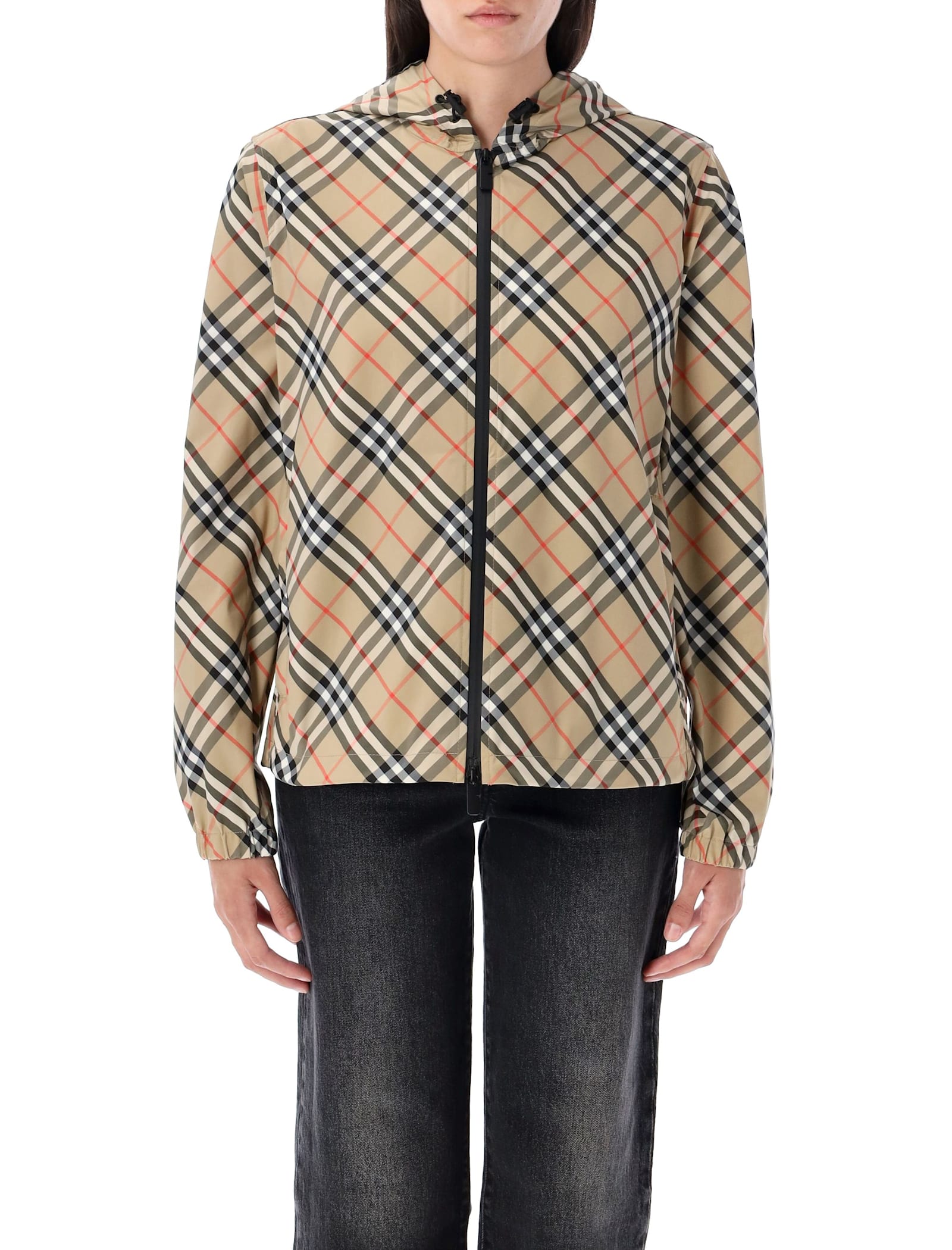 Burberry Check Hooded Jacket In Neutral