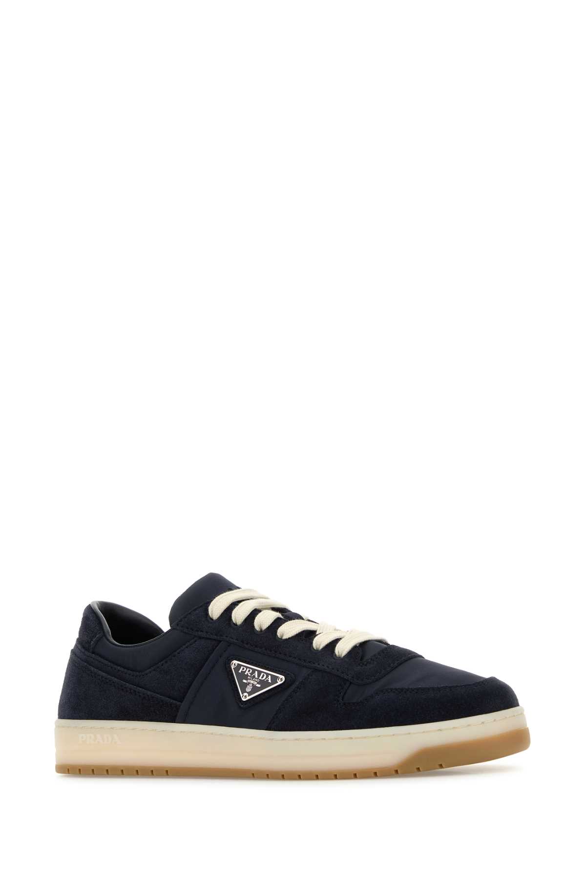 Prada Downtown Eyelets-detail Suede Sneakers In Blue