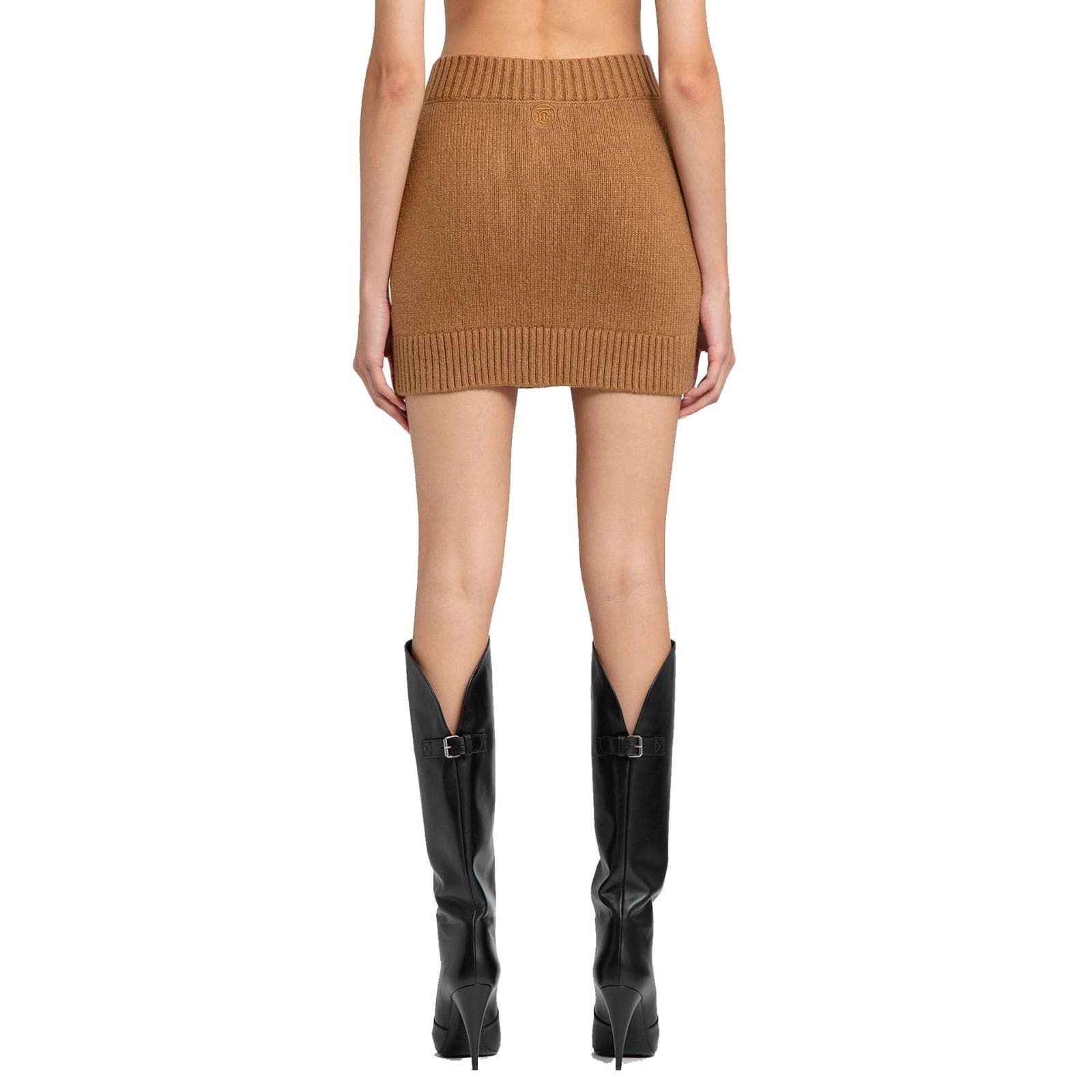 Shop Burberry Knitted Mini Skirt In Brown