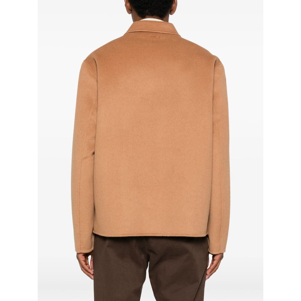 Calvin Klein Buttoned Patch-pocket Jacket In Brown