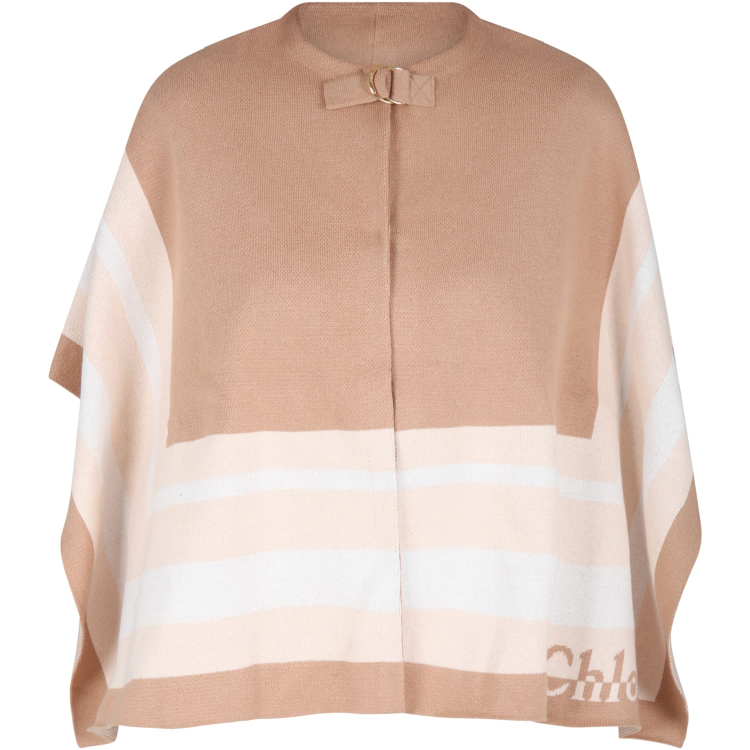 Chloé Brown Poncho For Girl With Logo