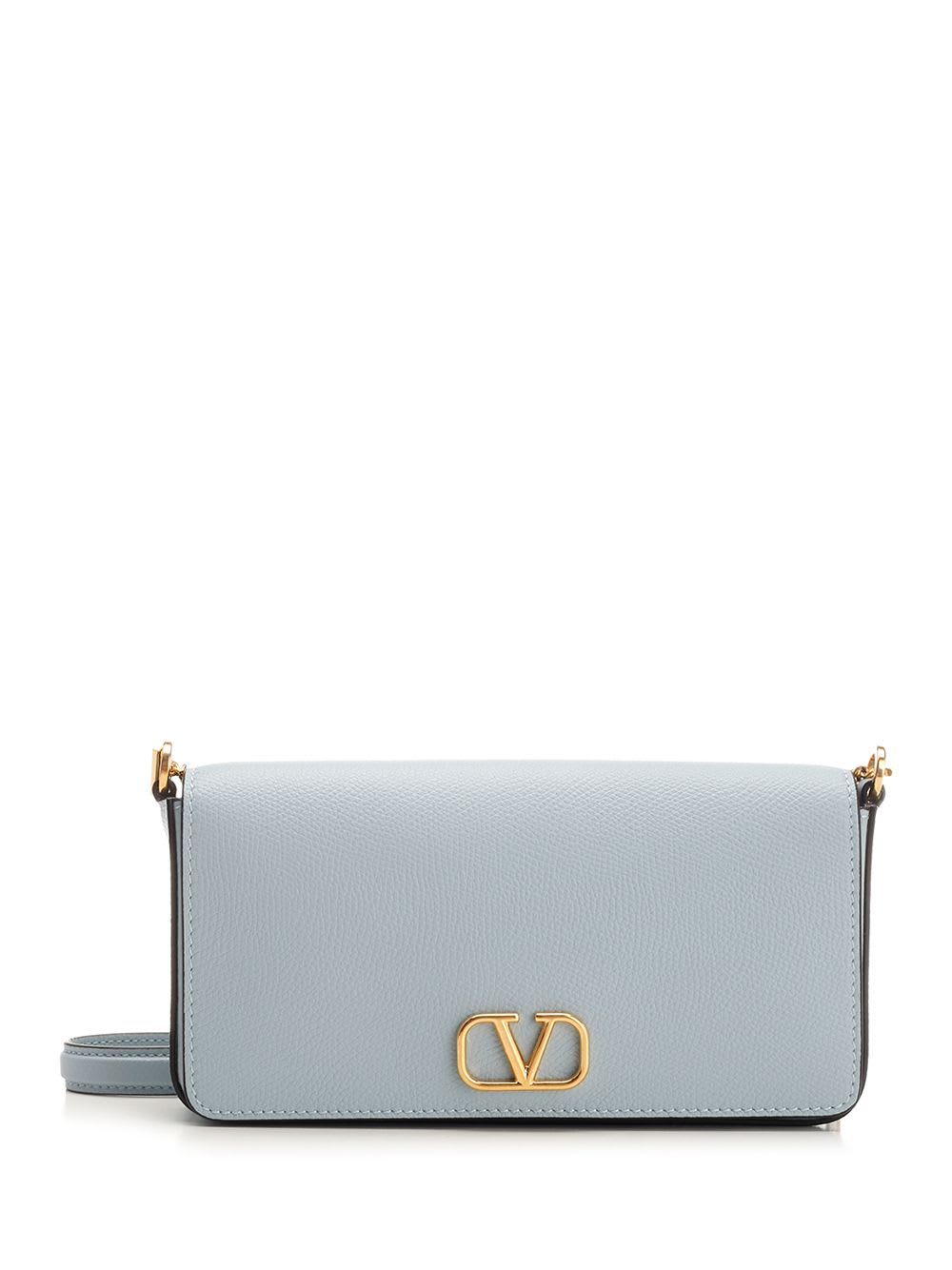 Shop Valentino Vlogo Signature Chain Wallet In Light Blue