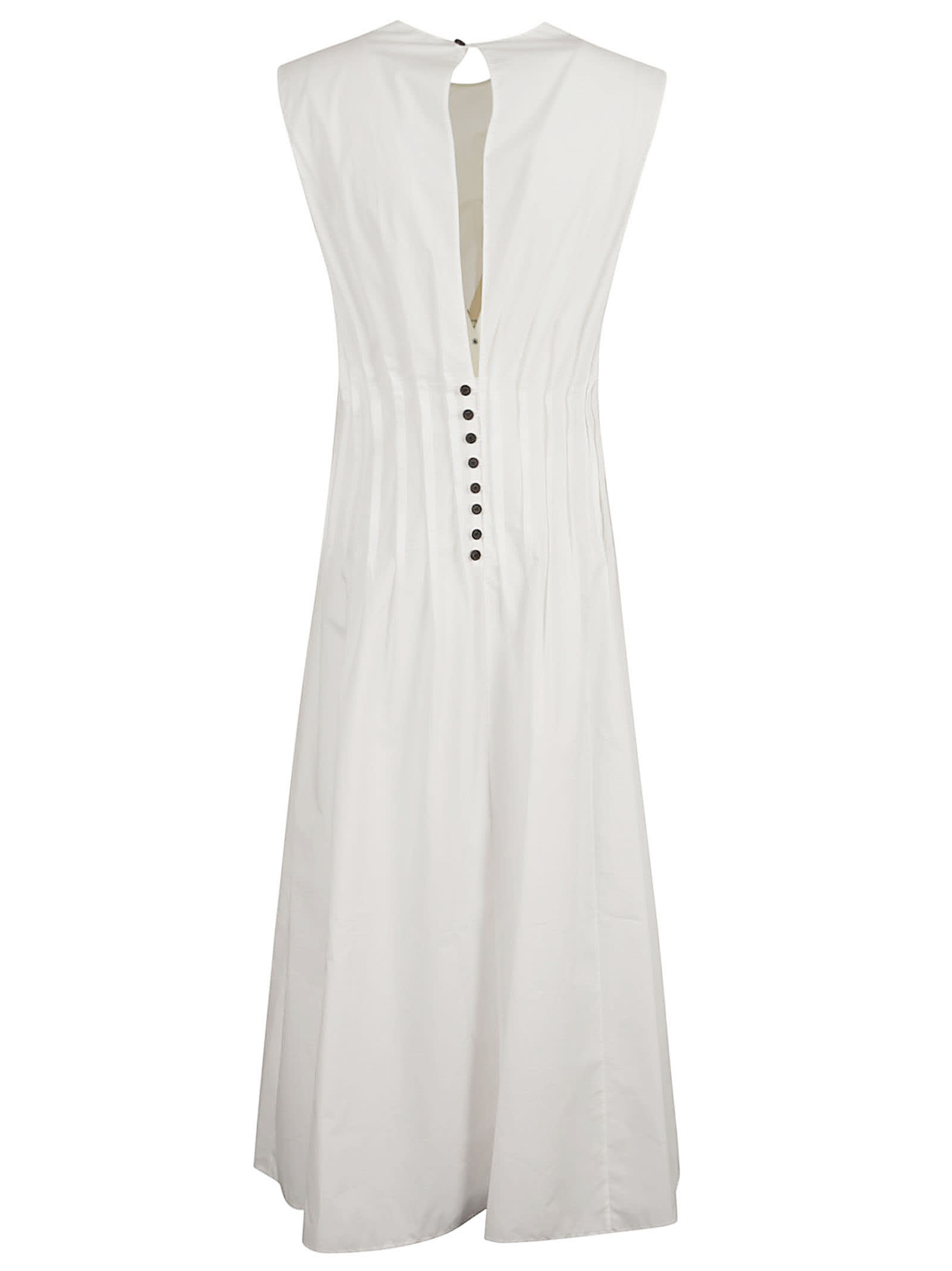 Shop Khaite Sleeveless Pleated Long Dress In White