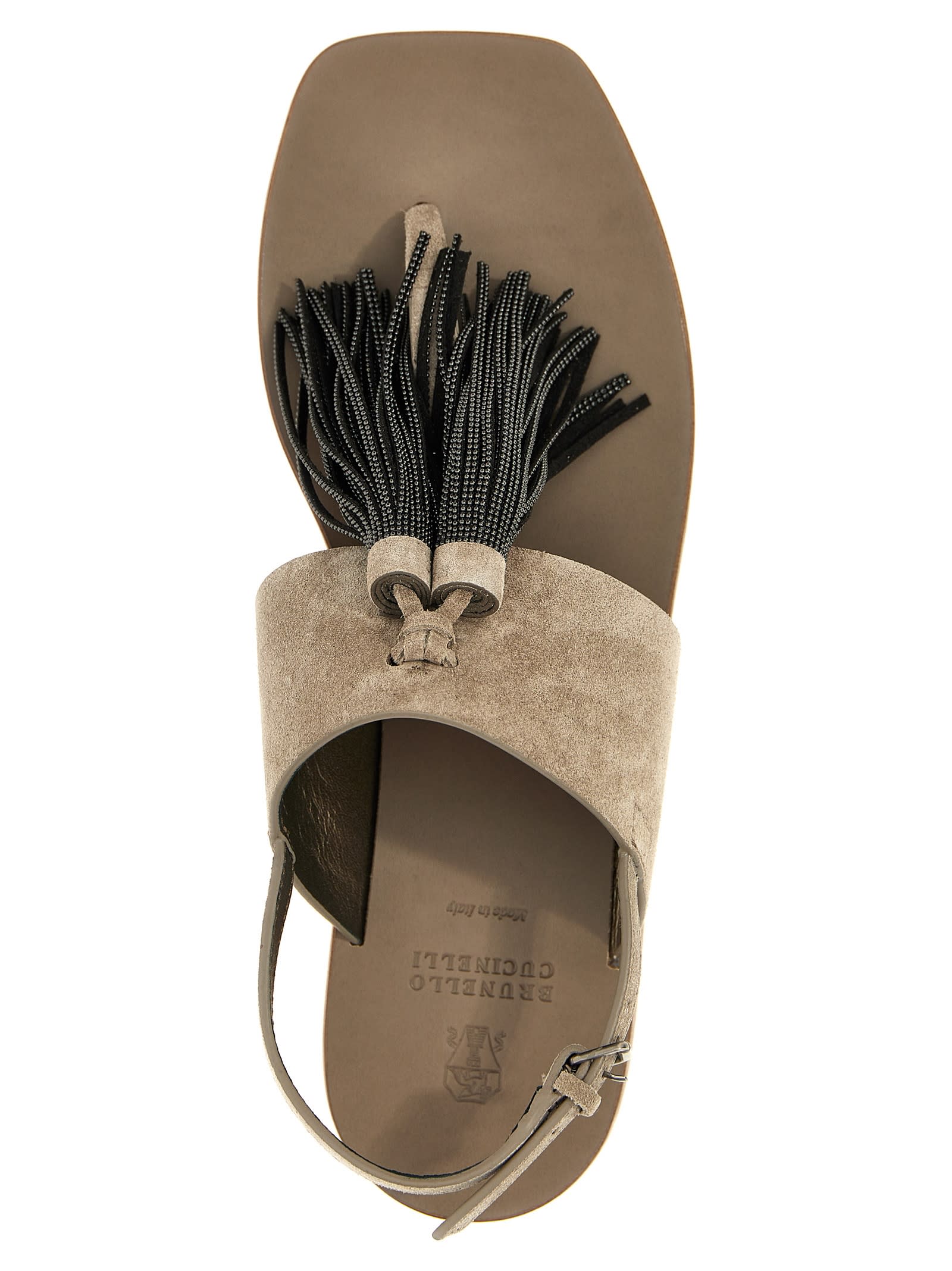Brunello Cucinelli Precious Tassels Sandals In Neutral