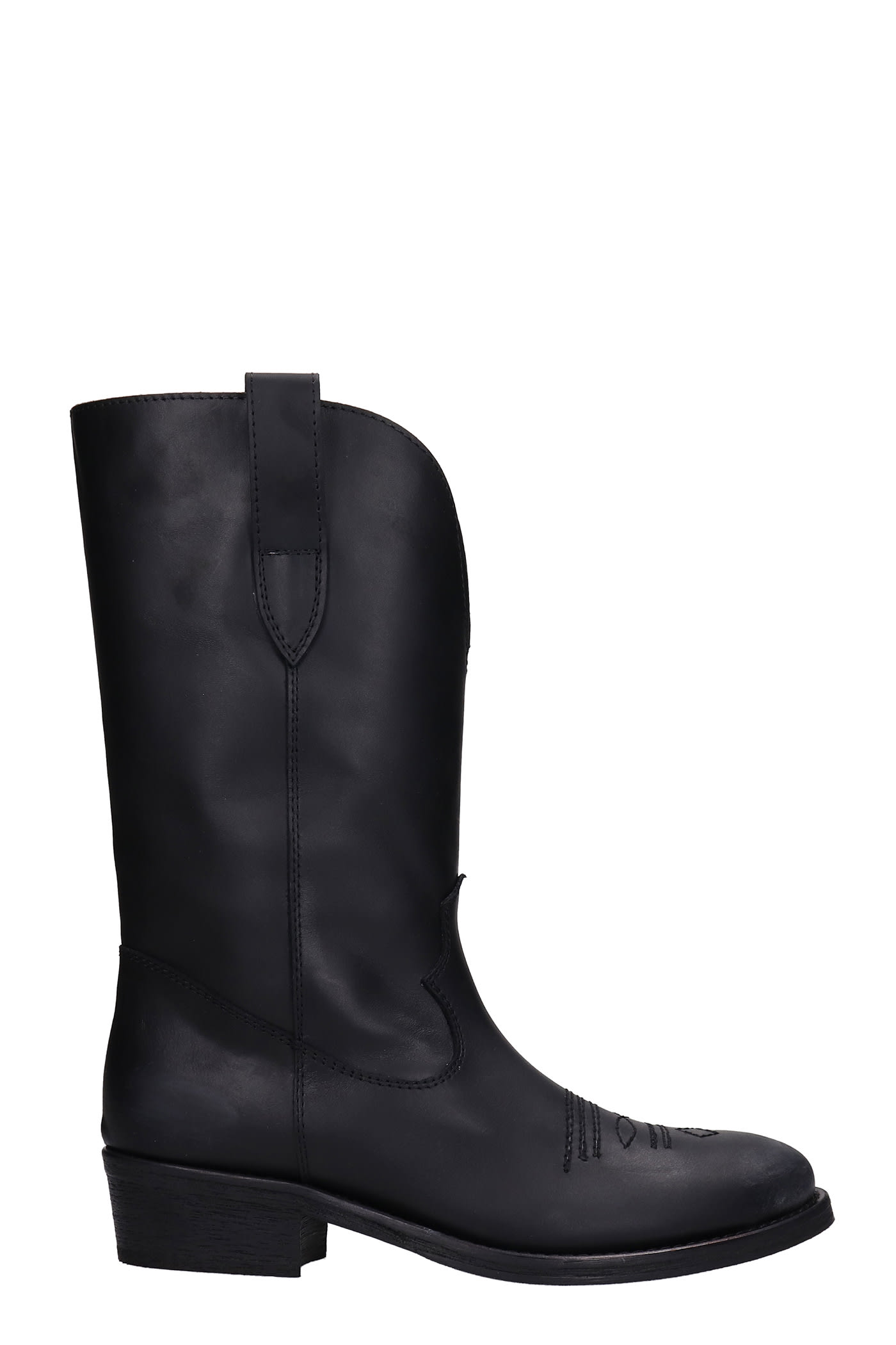 Via Roma 15 Texan Ankle Boots In Black Leather