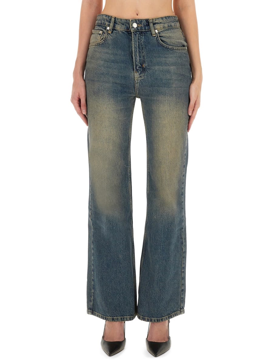 Moschino Cotton Denim Flare Pants In Blue