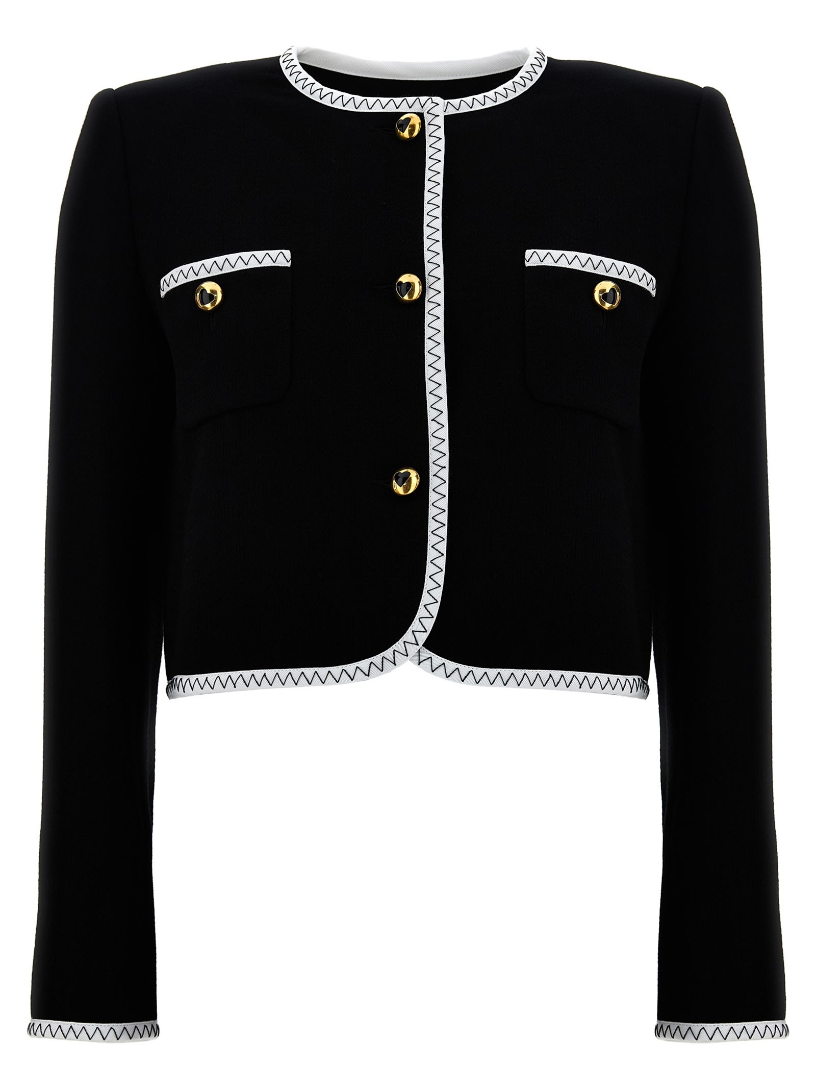 Shop Moschino Crepe Short Jacket In White/black