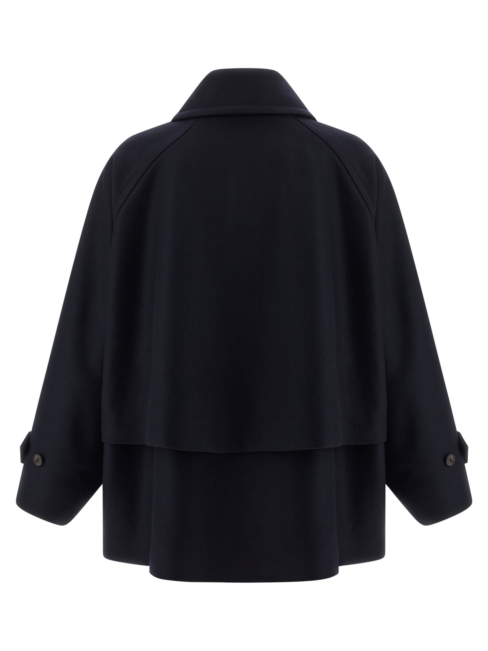 Alberto Biani Wool Coat With Wide Sleeves And Front Pockets In Blue