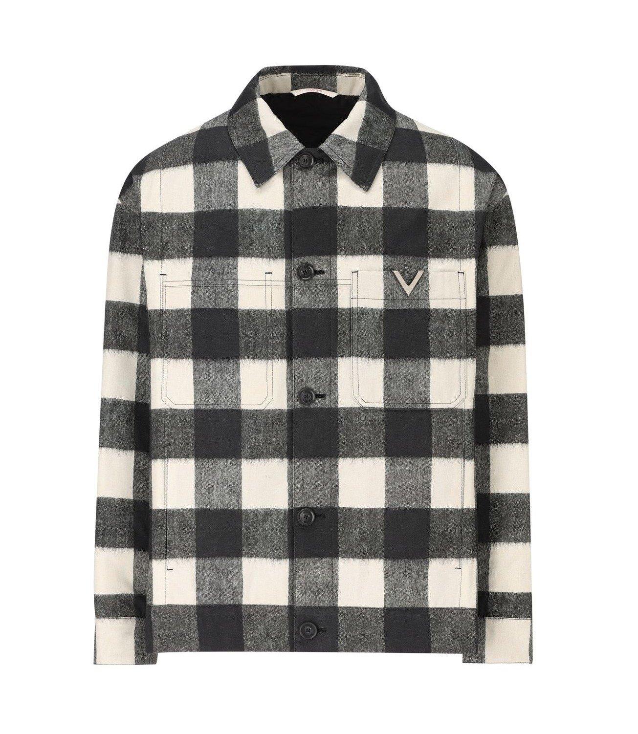 Checkered Collared Button-up Coat