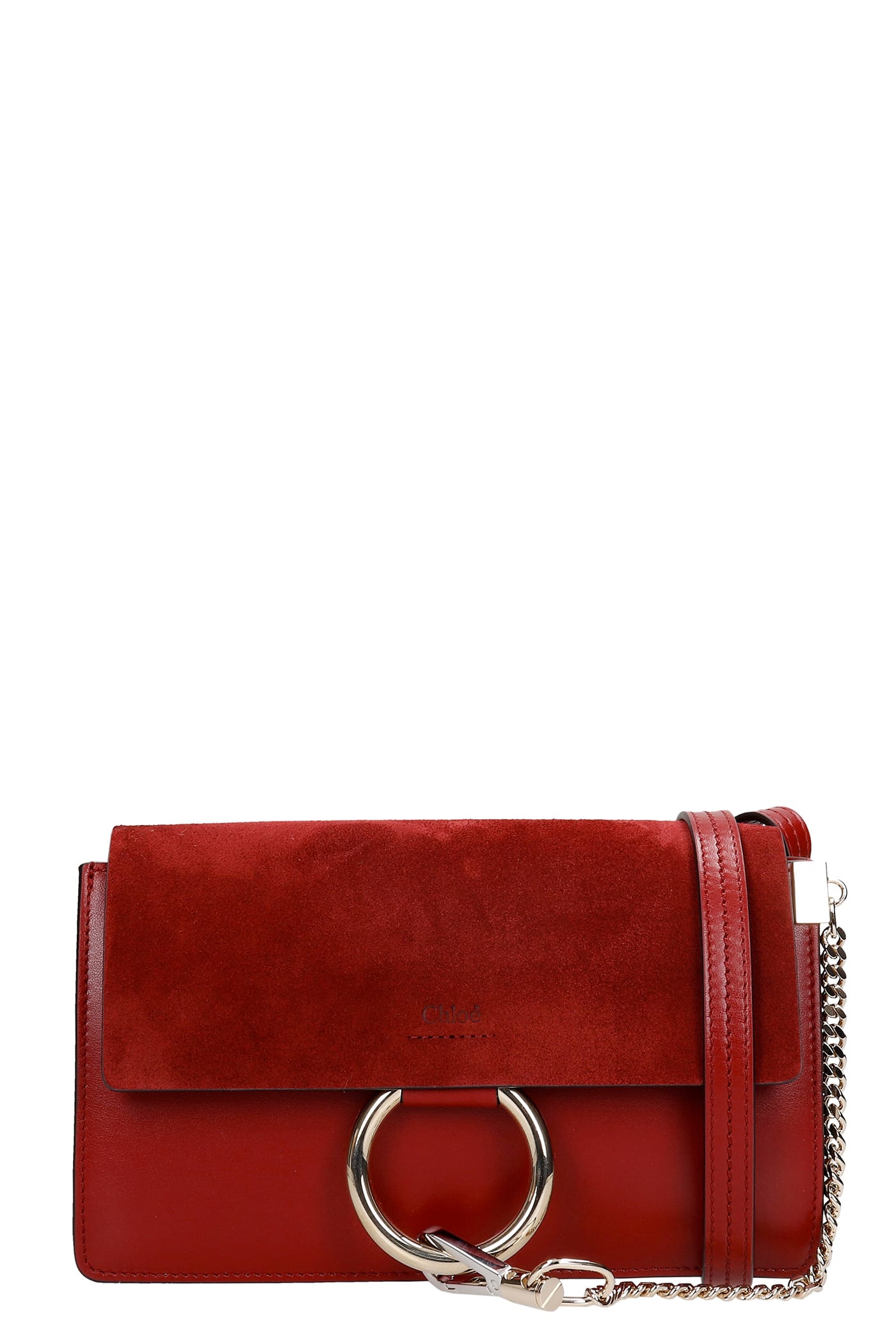 Chloé Faye Small Shoulder Bag In Bordeaux Suede And Leather