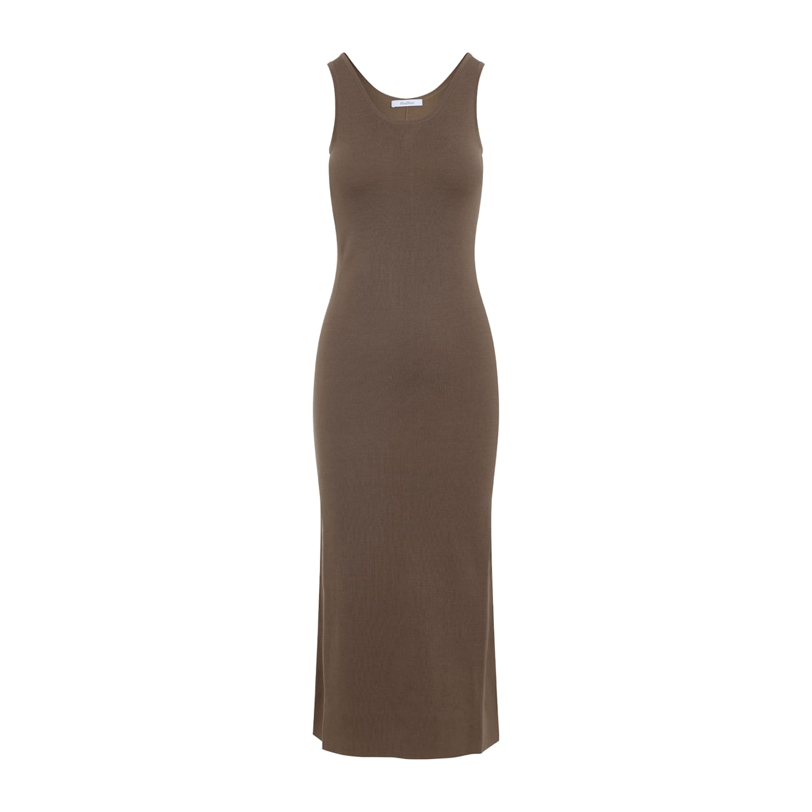 Max Mara Nut Brown Virgin Wool Aceri Knit Long Dress In Green