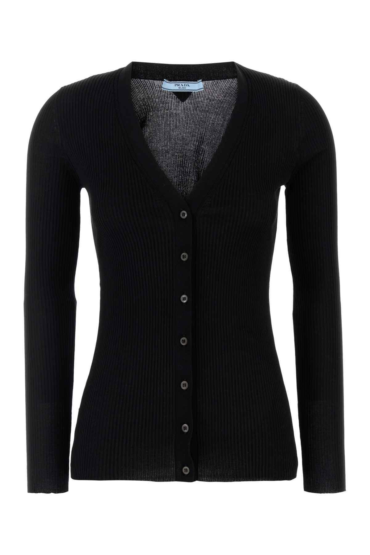 Prada Cotton Cardigan With Long Sleeves And V Neck In Black