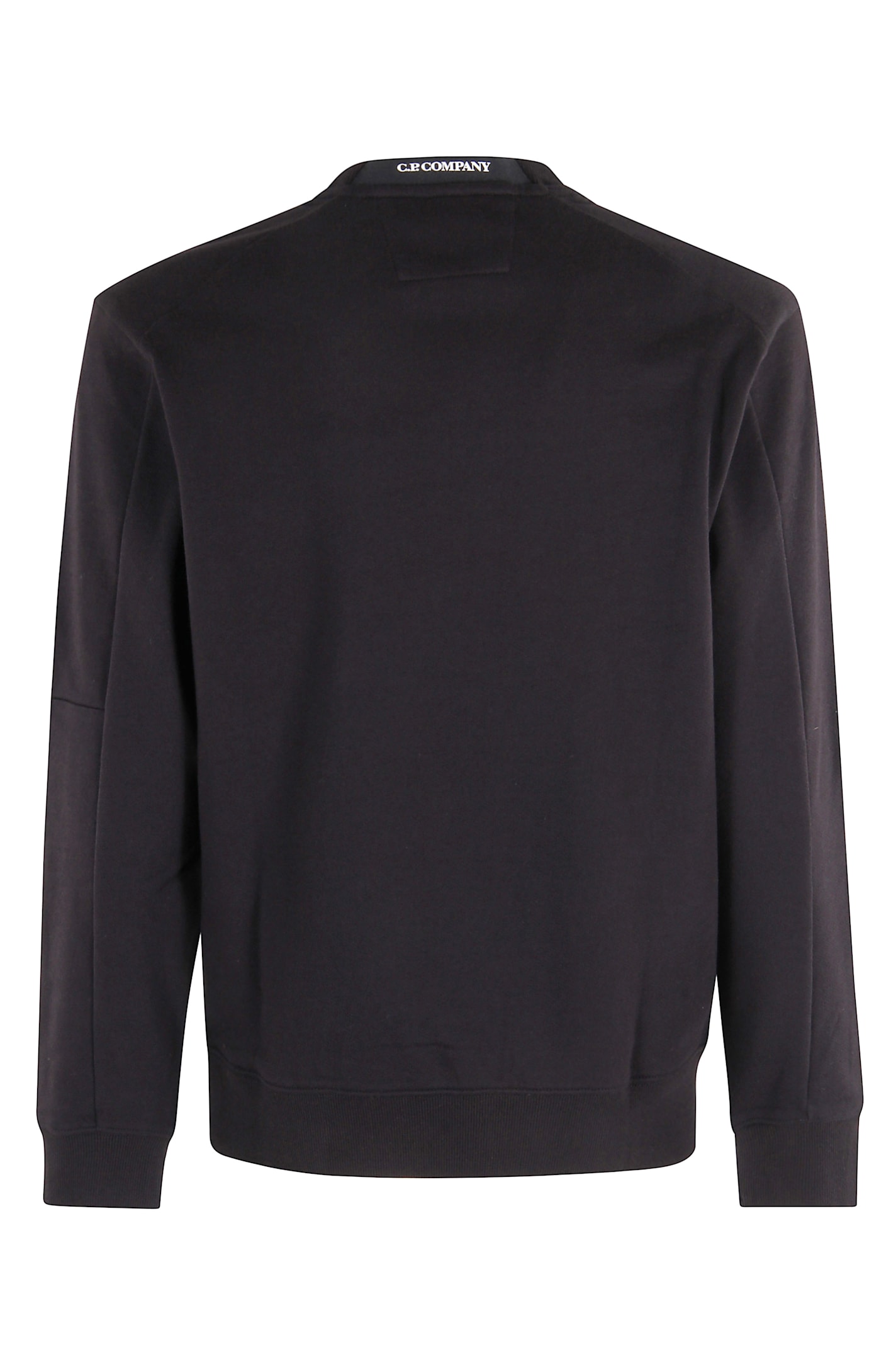 C.p. Company Black Crew Neck Sweater With Logo Patch Applied On The Sleeve In Cotton Man In Black
