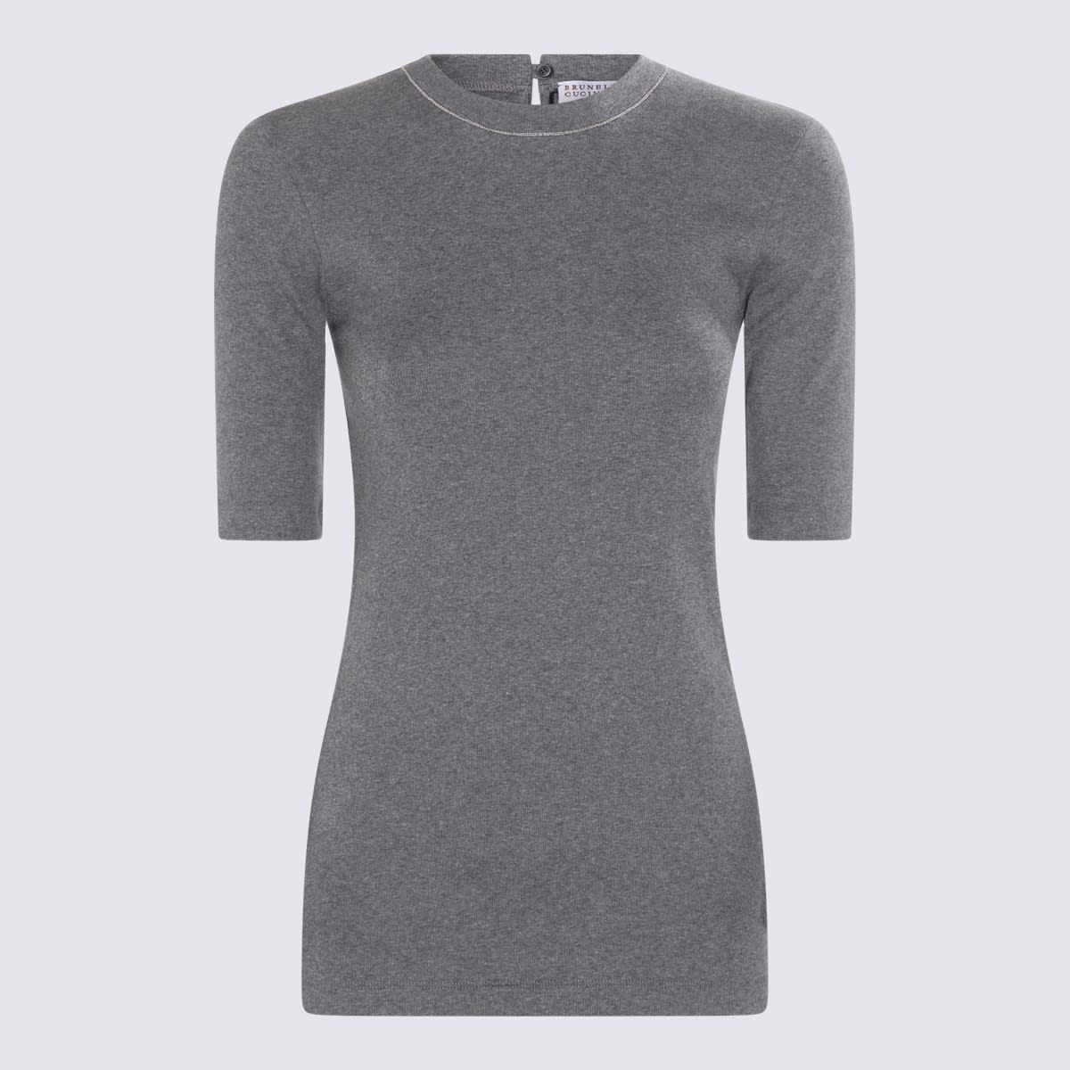 Shop Brunello Cucinelli Rhutenium Cotton Stretch T-shirt In Grey