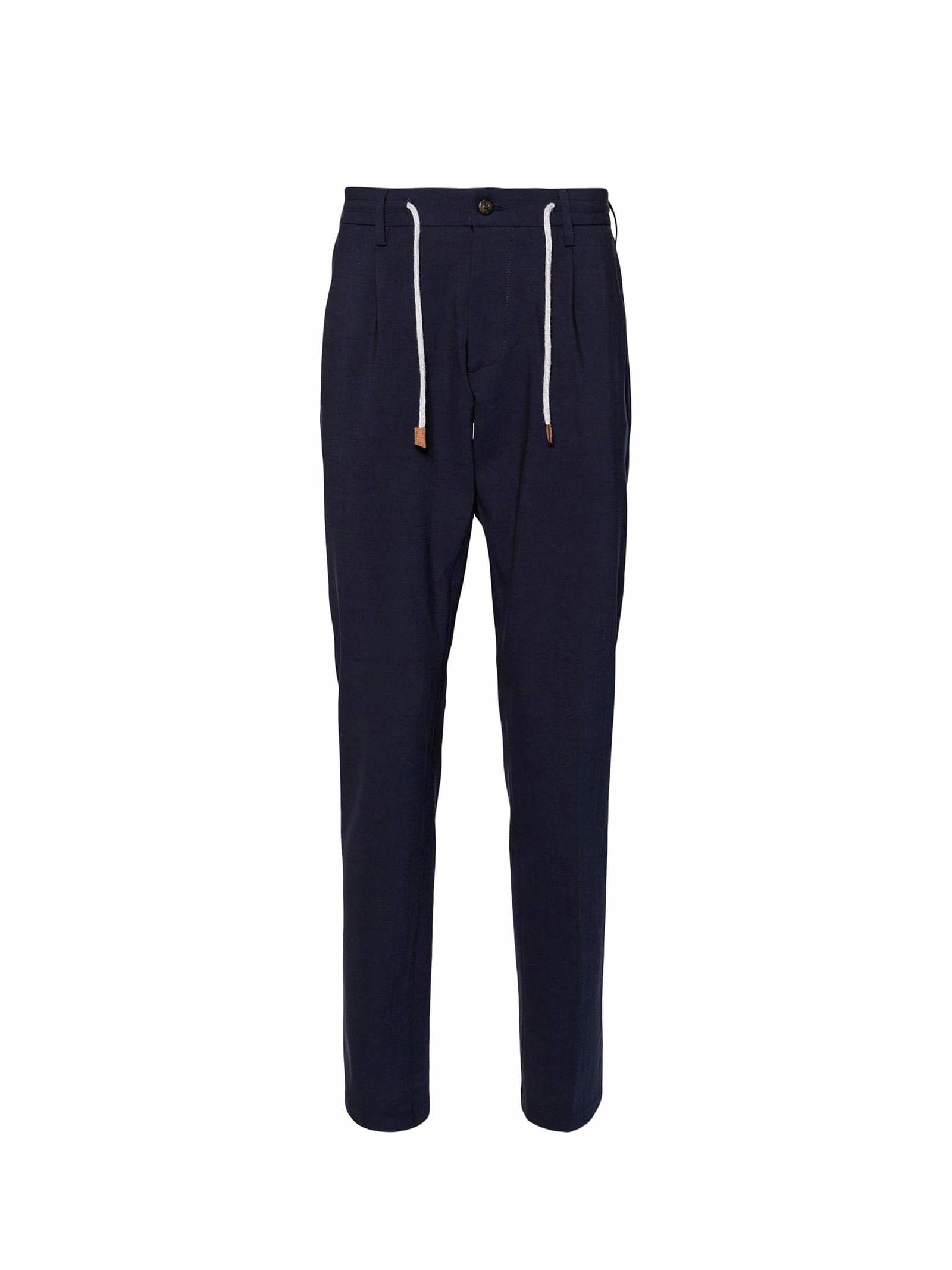Blue Trousers With Drawstring In Fresh Wool