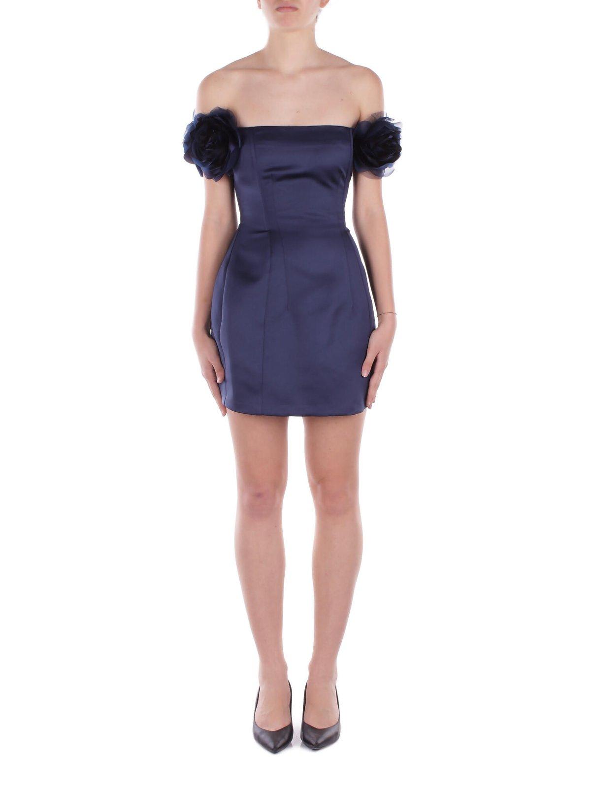 Elisabetta Franchi Applied Flowers Duchesse Satin Dress