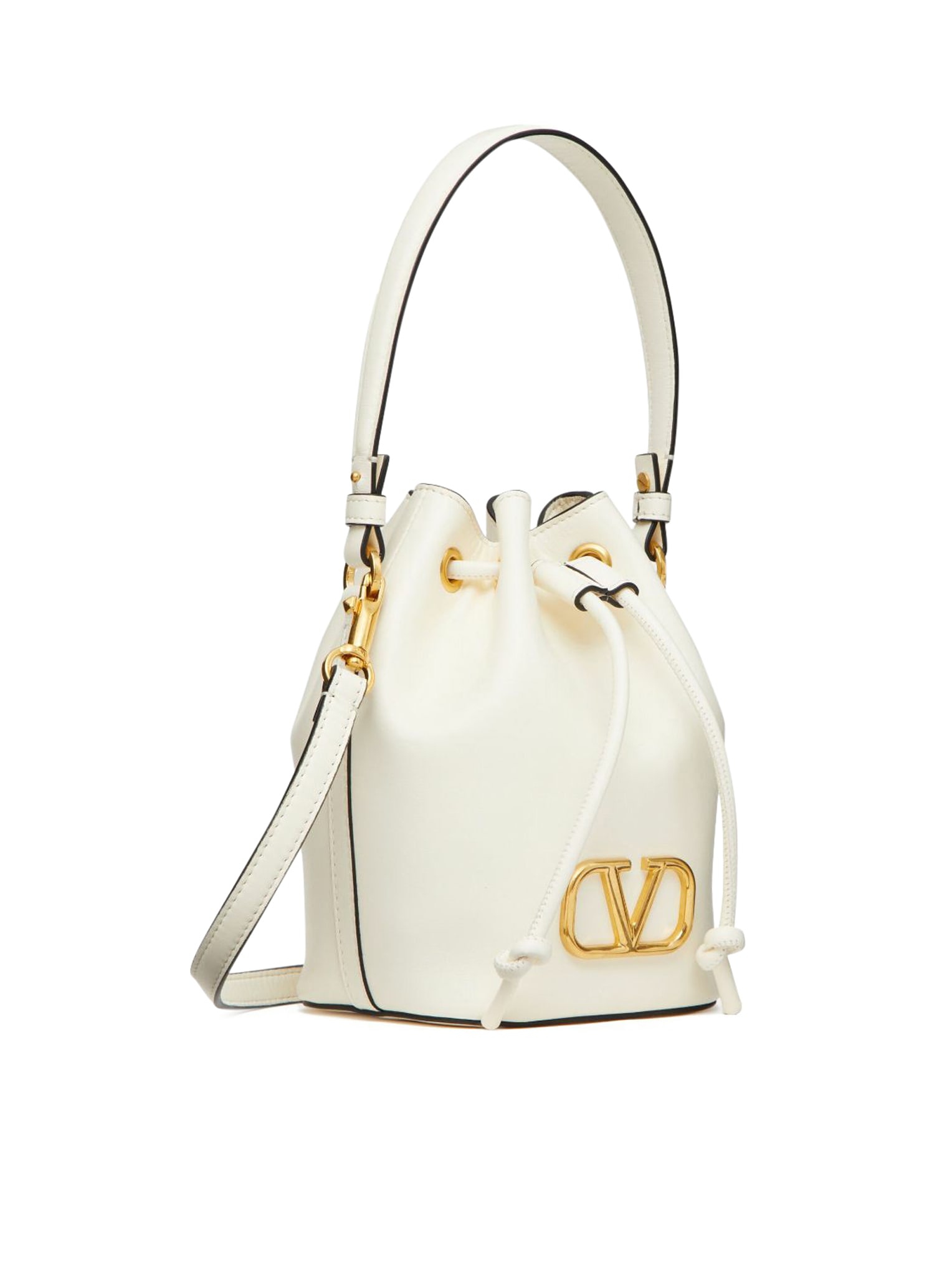 Valentino Vlogo Bucket Bag Contrast Trim In White