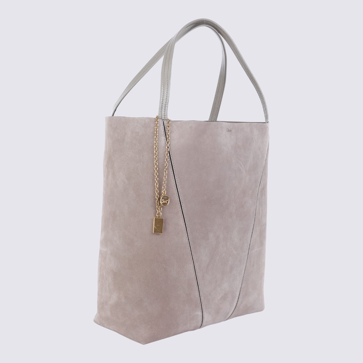 Chloé Motly Grey Suede Spin Tote Bag In Gray
