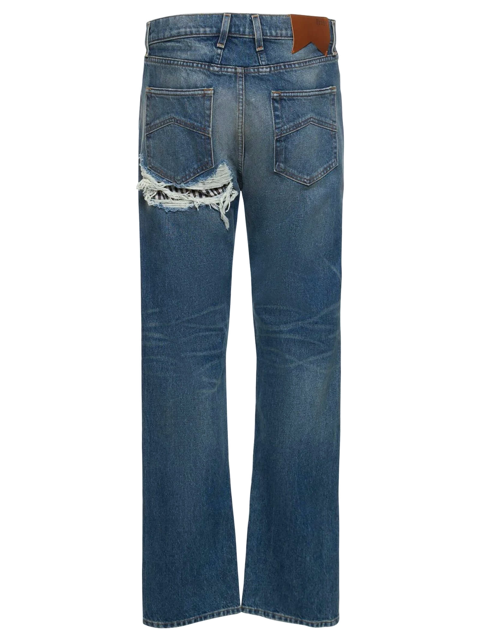Shop Rhude Boxer Distressed Straight-leg Jeans In Indigo