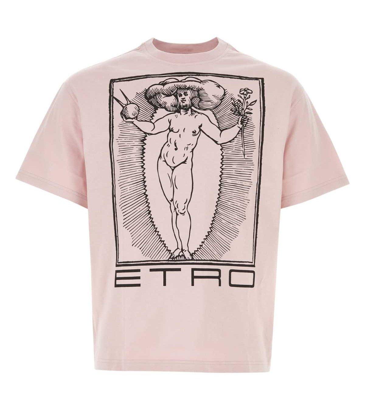 Shop Etro Logo Printed Crewneck T-shirt In Rosa