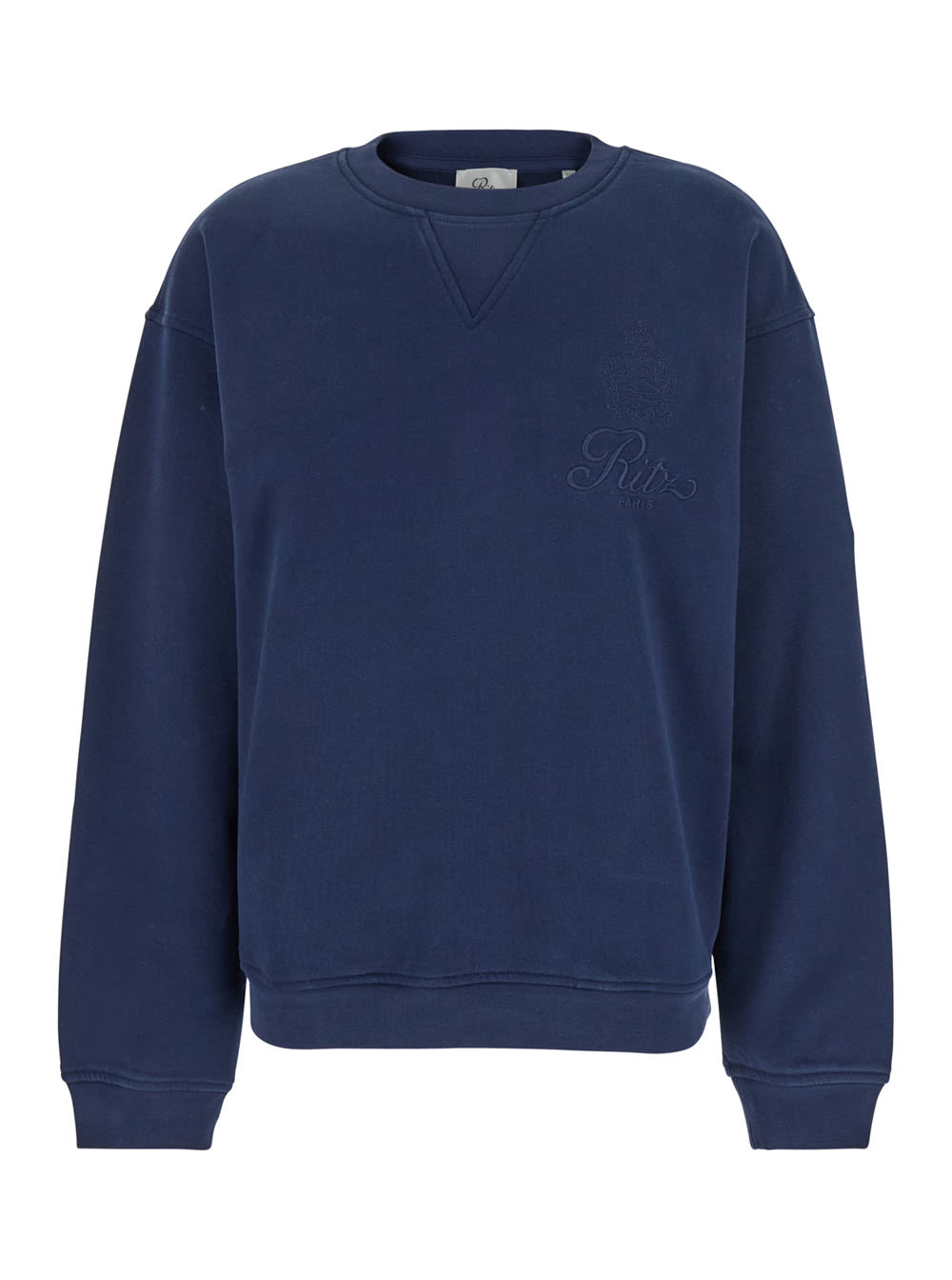 Frame Privacy Please Blue Crewneck T-shirt With Tonal Logo Embroidery On The Front In Cotton Blend Woman In Blu