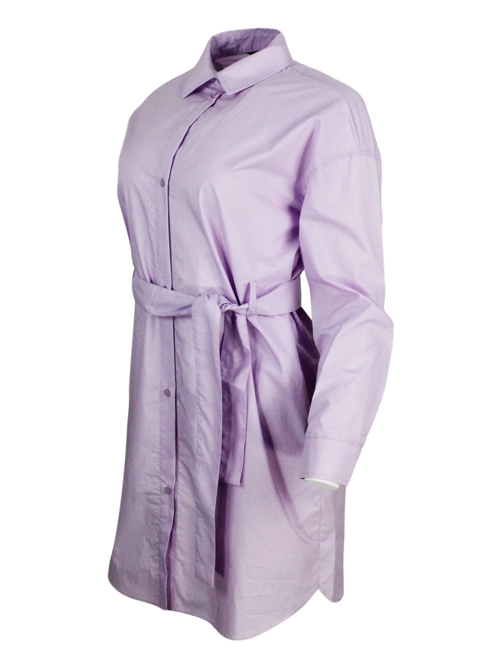 Shop Armani Collezioni Dress Made Of Soft Cotton With Long Sleeves, With Button Closure On The Front And Belt. In Pink