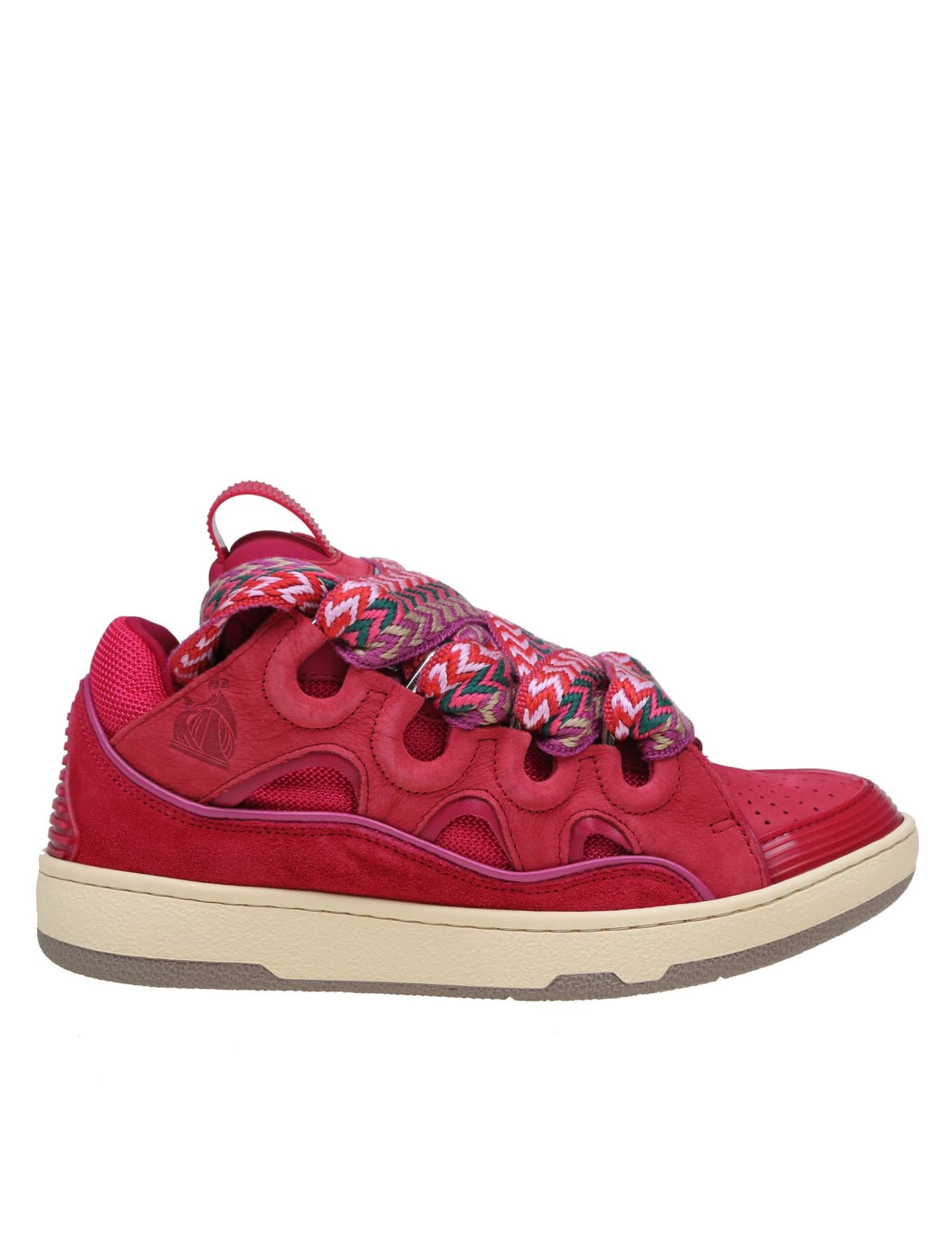 Shop Lanvin Curb Sneakers In Suede And Watermelon Color Fabric