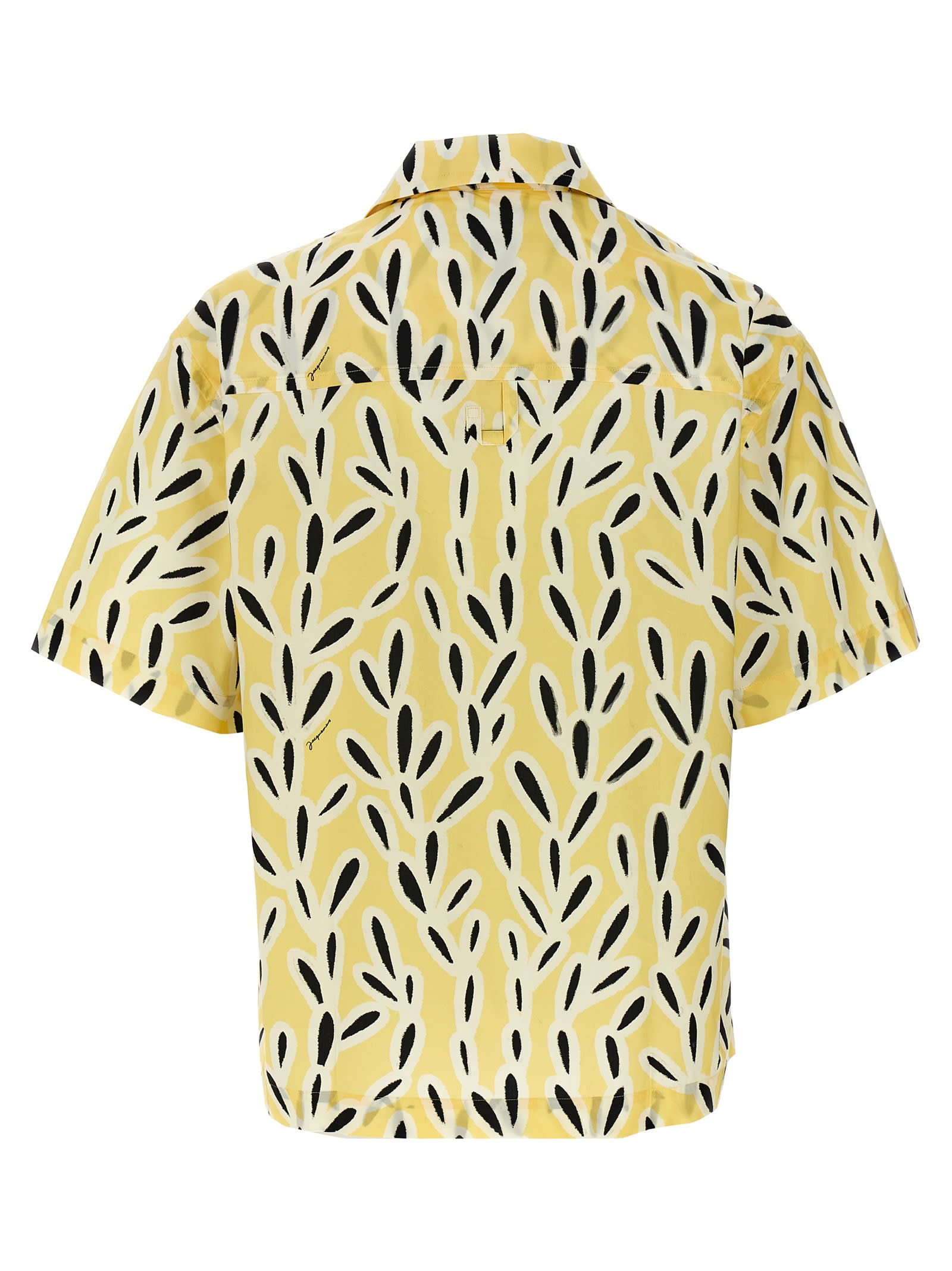 Jacquemus Yellow Cotton Jean Shirt With Playful Leaf Pattern