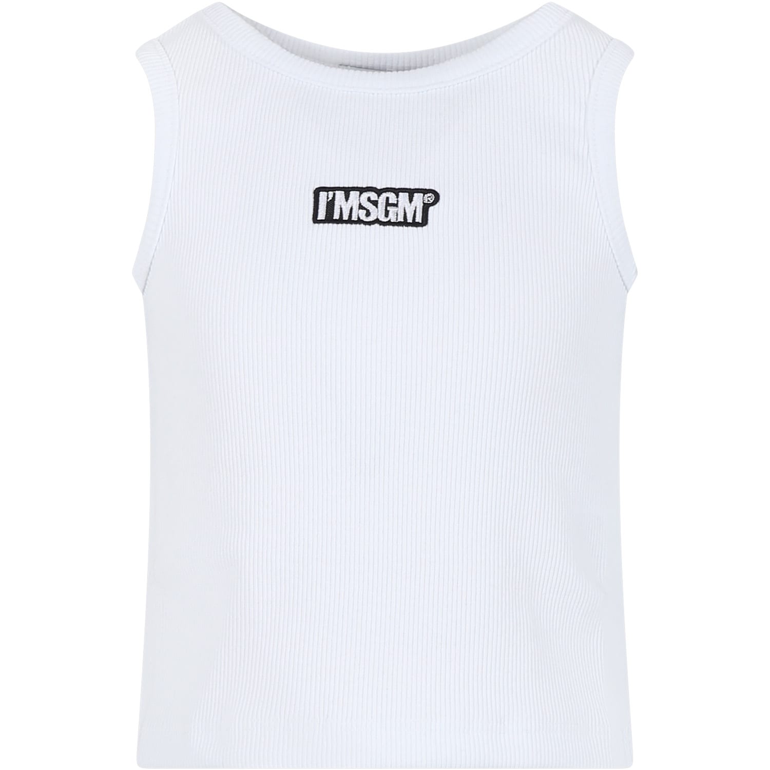 Msgm Kids' White Tank Top For Girl With Logo