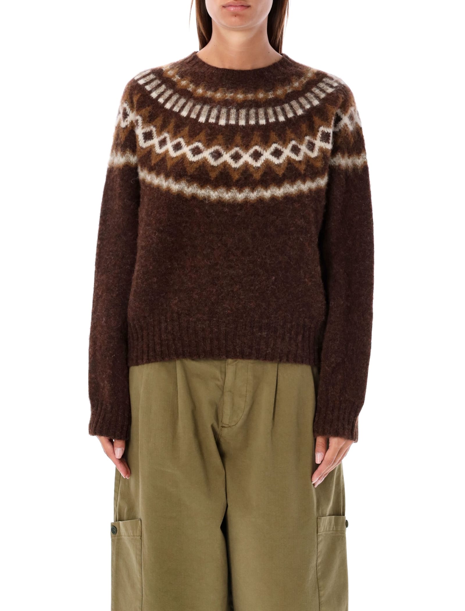 Shop Ymc You Must Create Jets Fairisle Knit In Brown