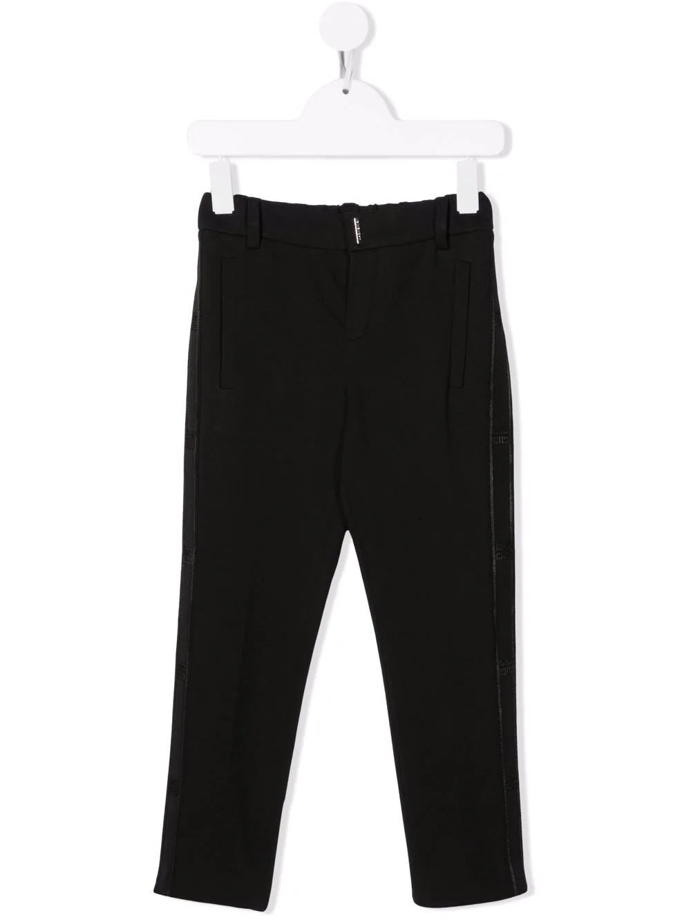 GIVENCHY KIDS BLACK TROUSERS WITH 4G SIDE BANDS AND GIVENCHY METAL BAR