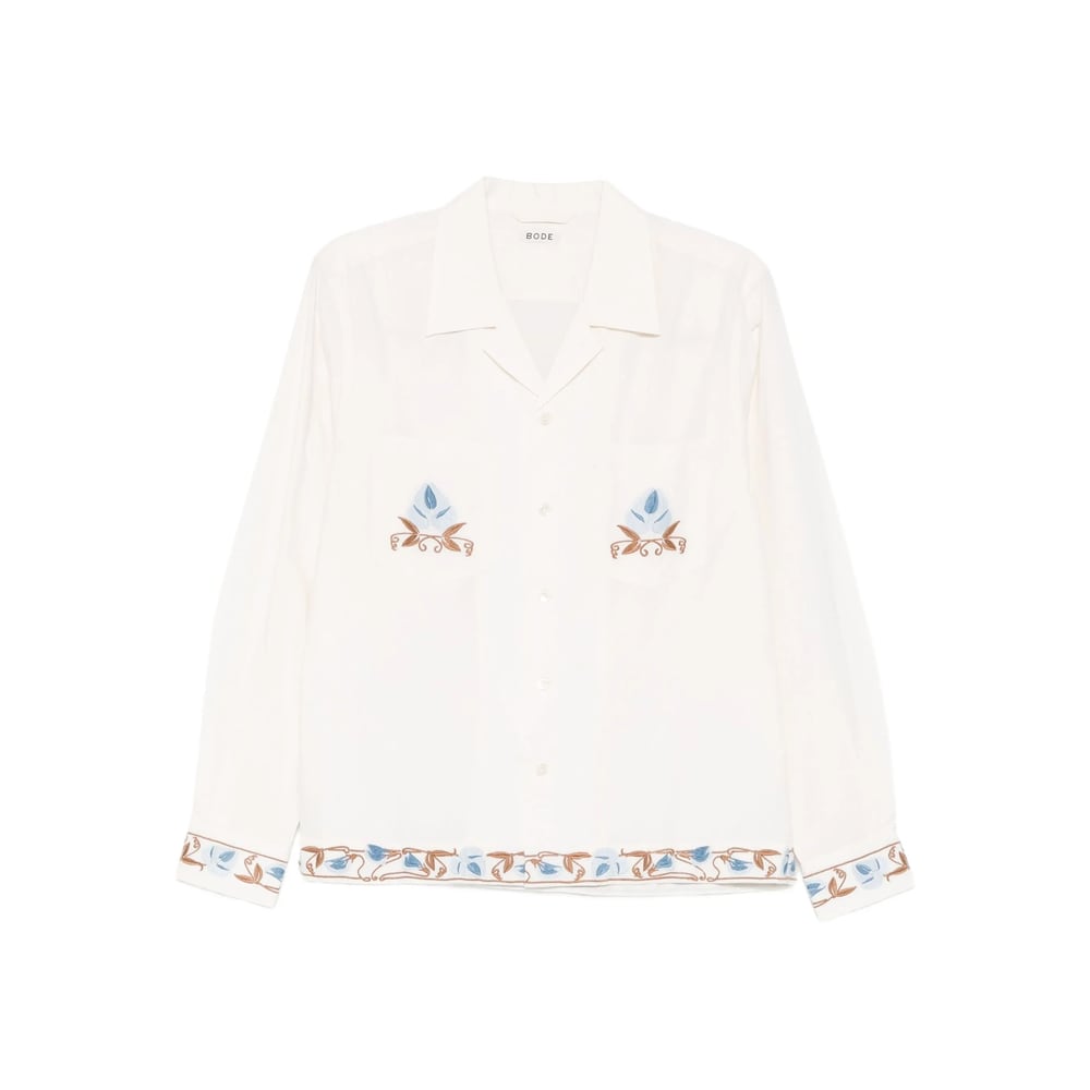 Bode Nouveau Vine Camp-collar Embroidered Cotton-poplin Shirt In Neutral