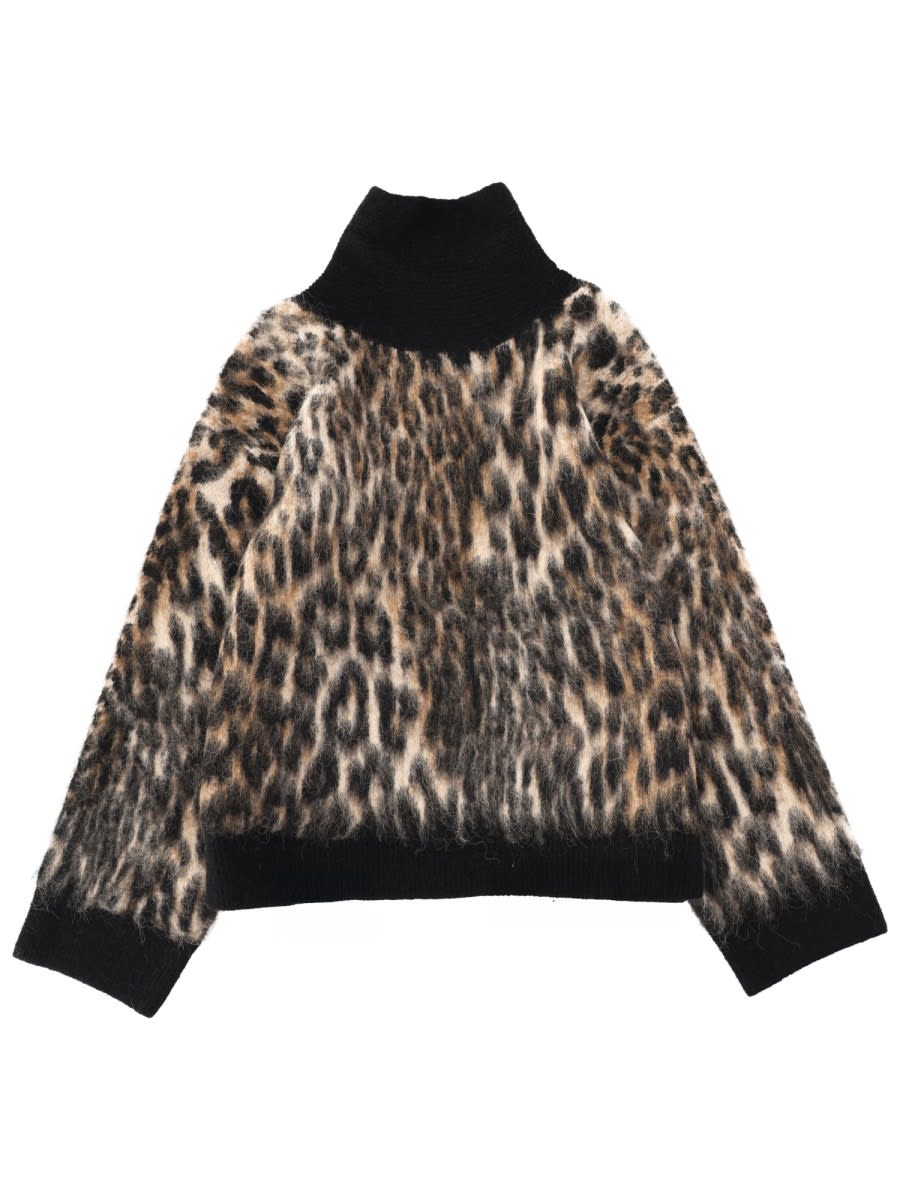 Ganni High Collar Sweater In Animal Print