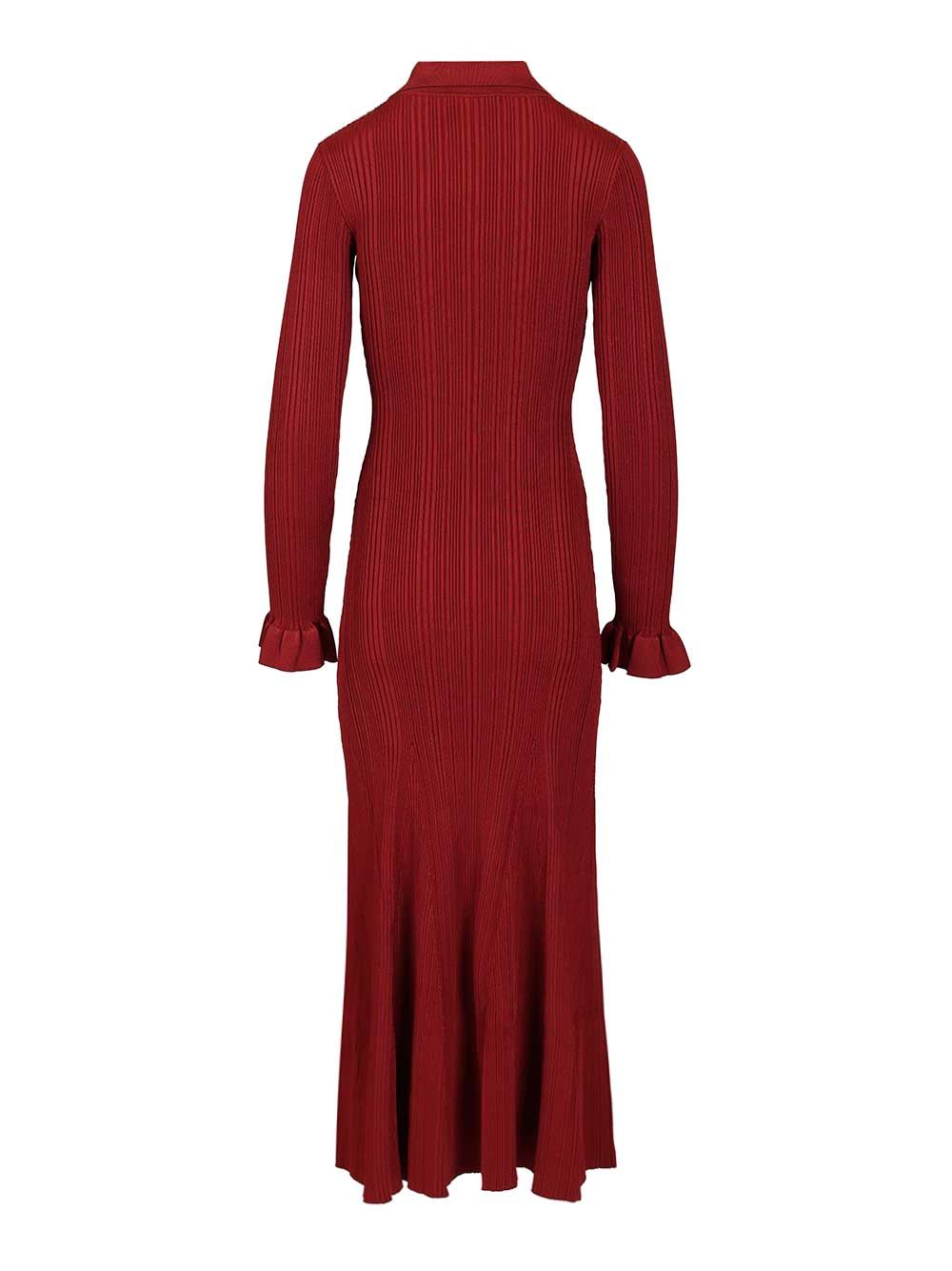 Self-portrait Knee Length Dress With Flared Cuffs And Pockets In Burgundy