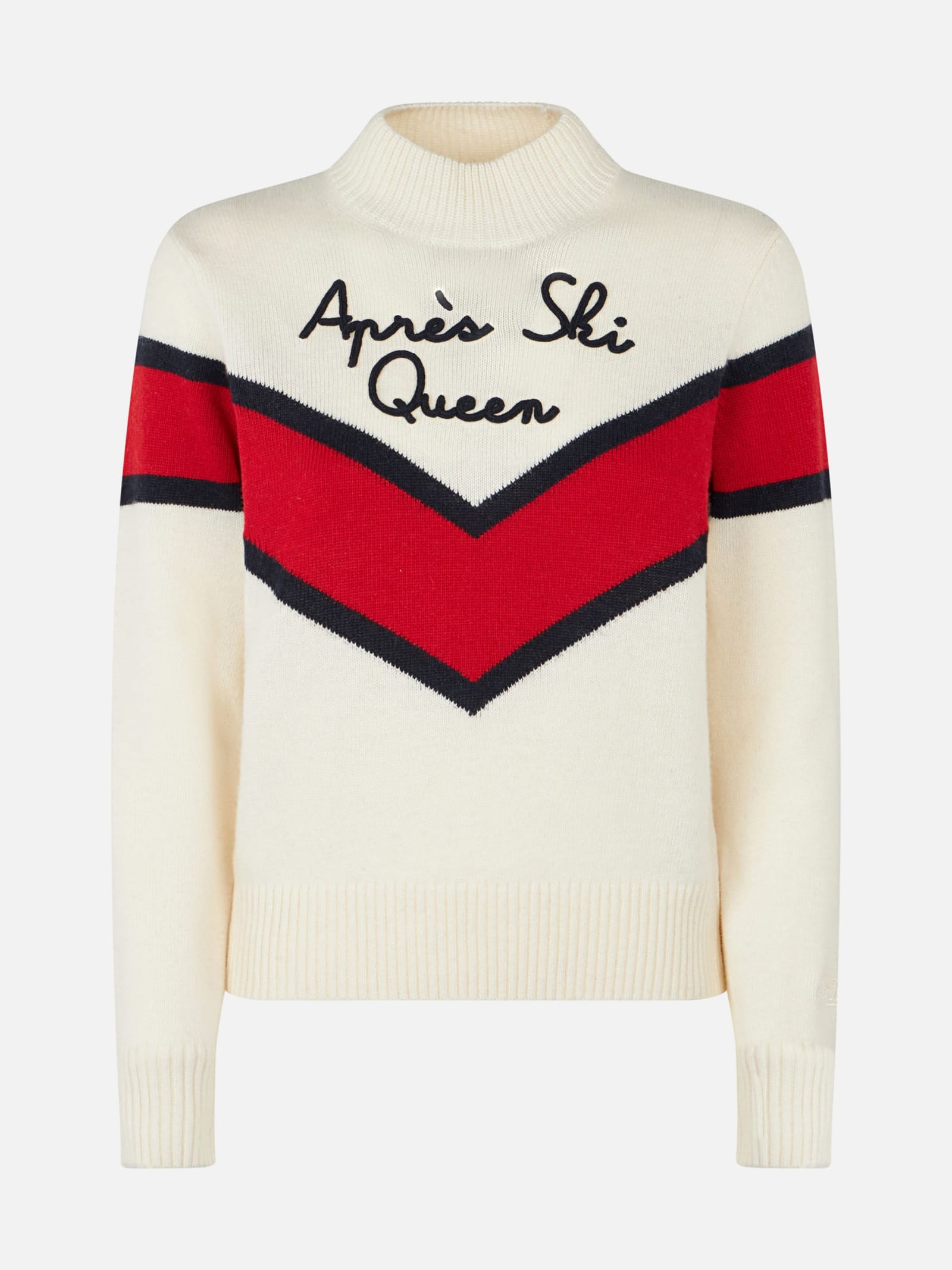 Shop Mc2 Saint Barth Woman Half-turtleneck Sweater With Apres Ski Queen Embroidery In White