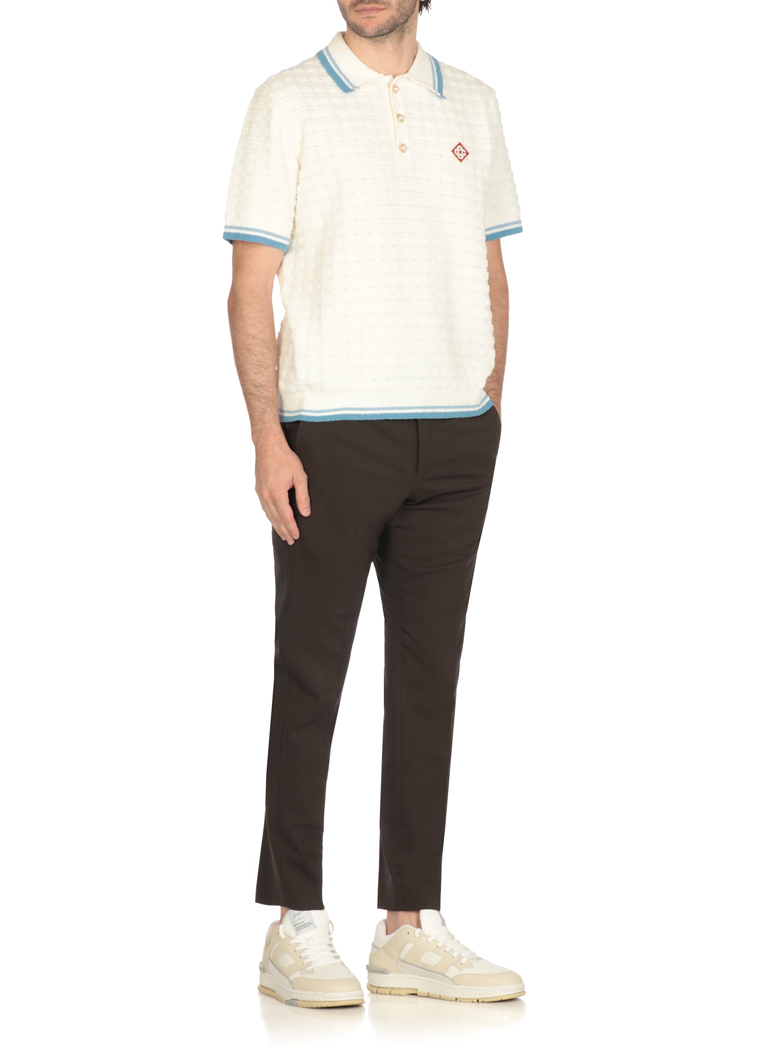 Casablanca White Shirt With Classic Collar And Chest Logo Patch In Cotton Man In White