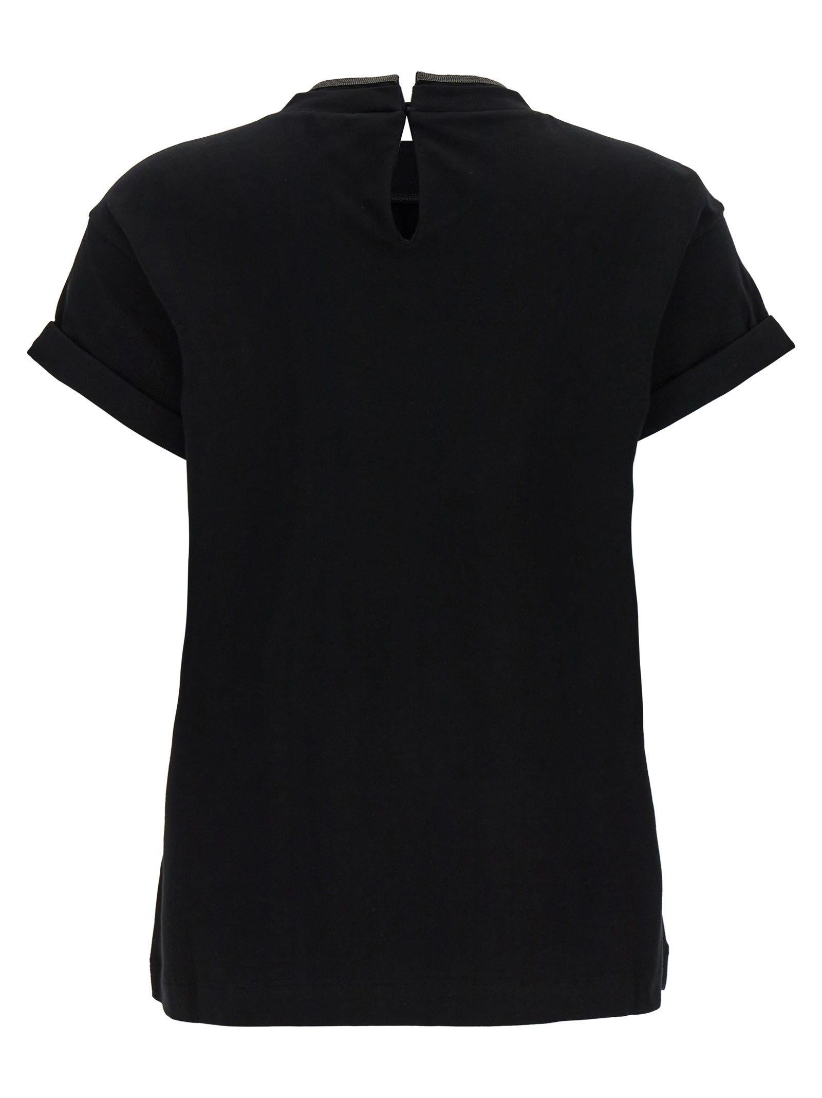Brunello Cucinelli Short-sleeved T-shirt With Rolled Sleeves And Keyhole Detail In Black