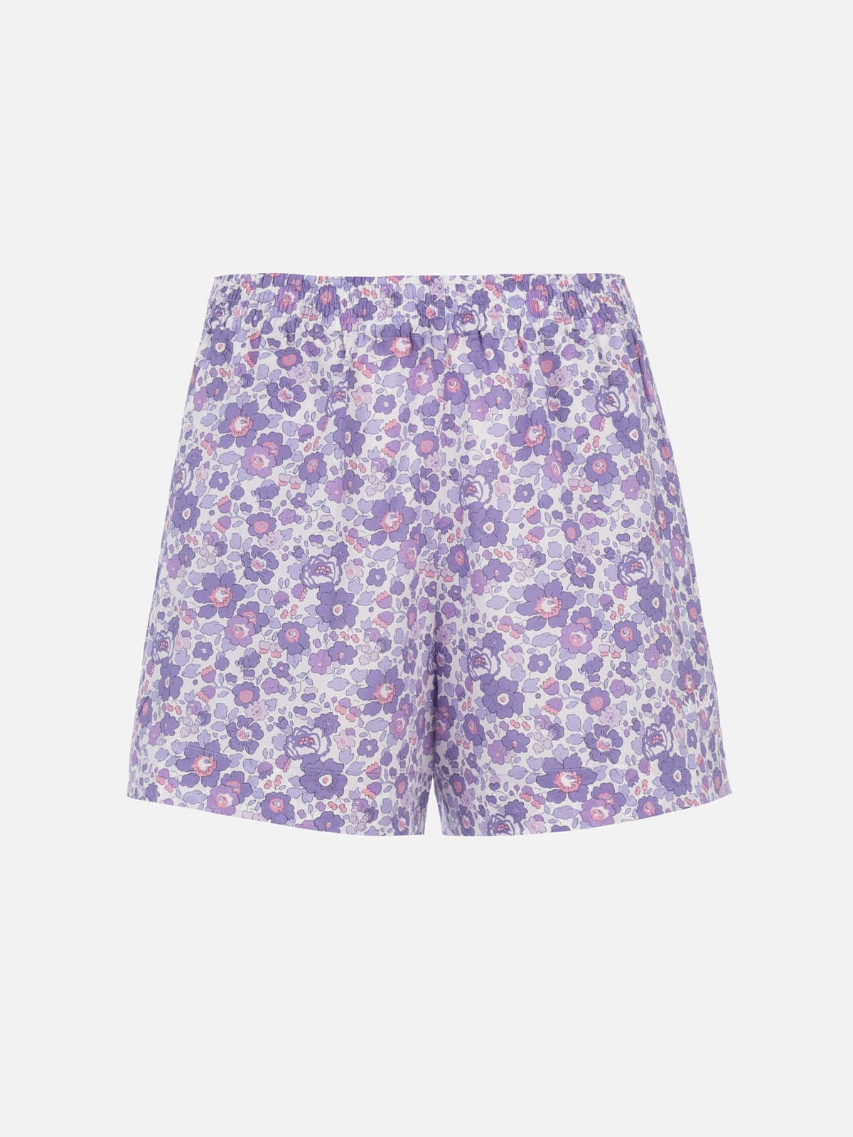 Shop Mc2 Saint Barth Woman Cotton Betsy Pull Up Shorts Meave Made With Liberty Fabric In Lilac