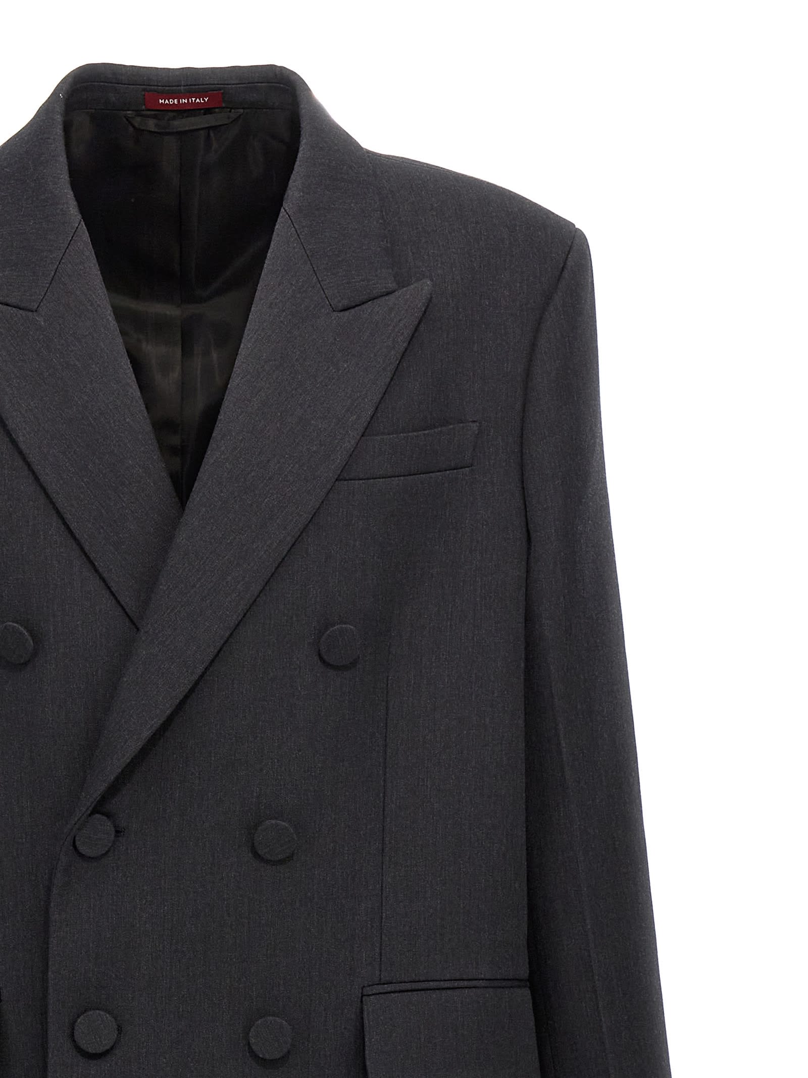 Gucci Grey Double-breasted Coat With Web Detail In Wool Man In Gray