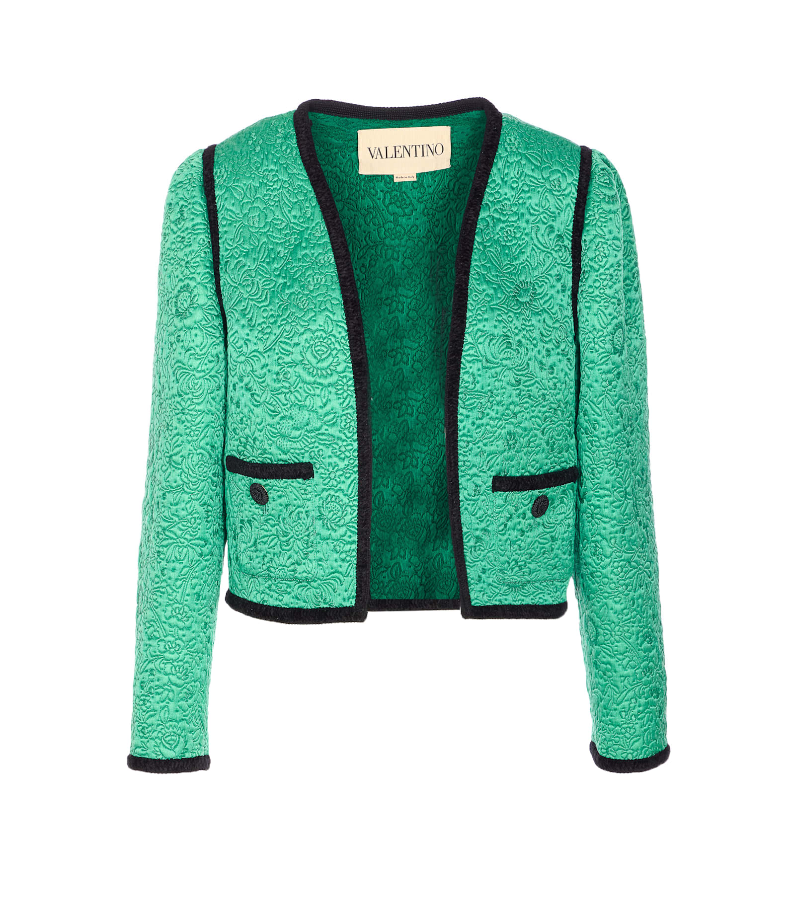 Valentino Womens Pure Green Floral Crop Wool And Silk Jacket