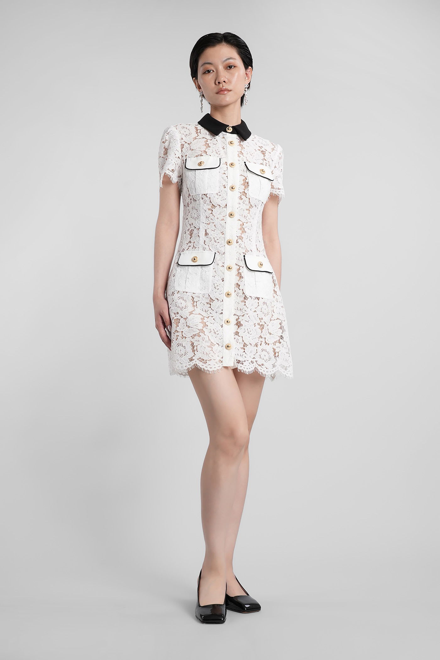 Self-portrait Mini Dress With White Lace Contrast Collar In White