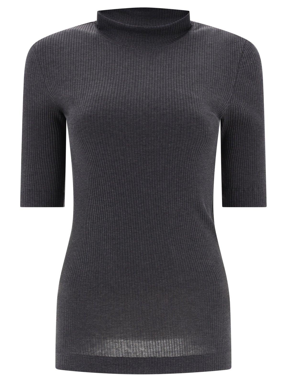 Shop Brunello Cucinelli Short-sleeved Knitted Jersey T-shirt In Grey