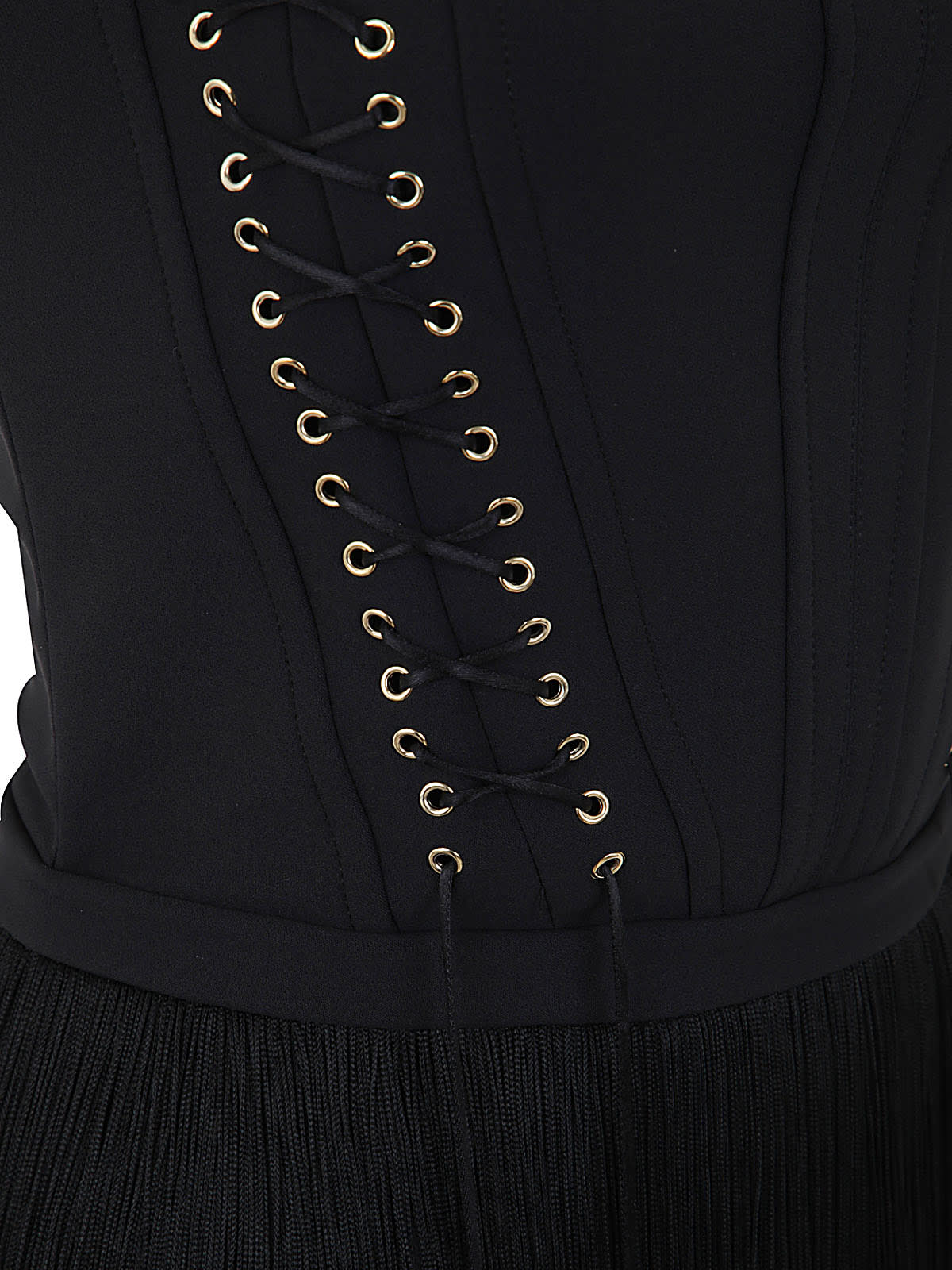 Shop Elisabetta Franchi Brassiere Mini Dress With Fringes In Black