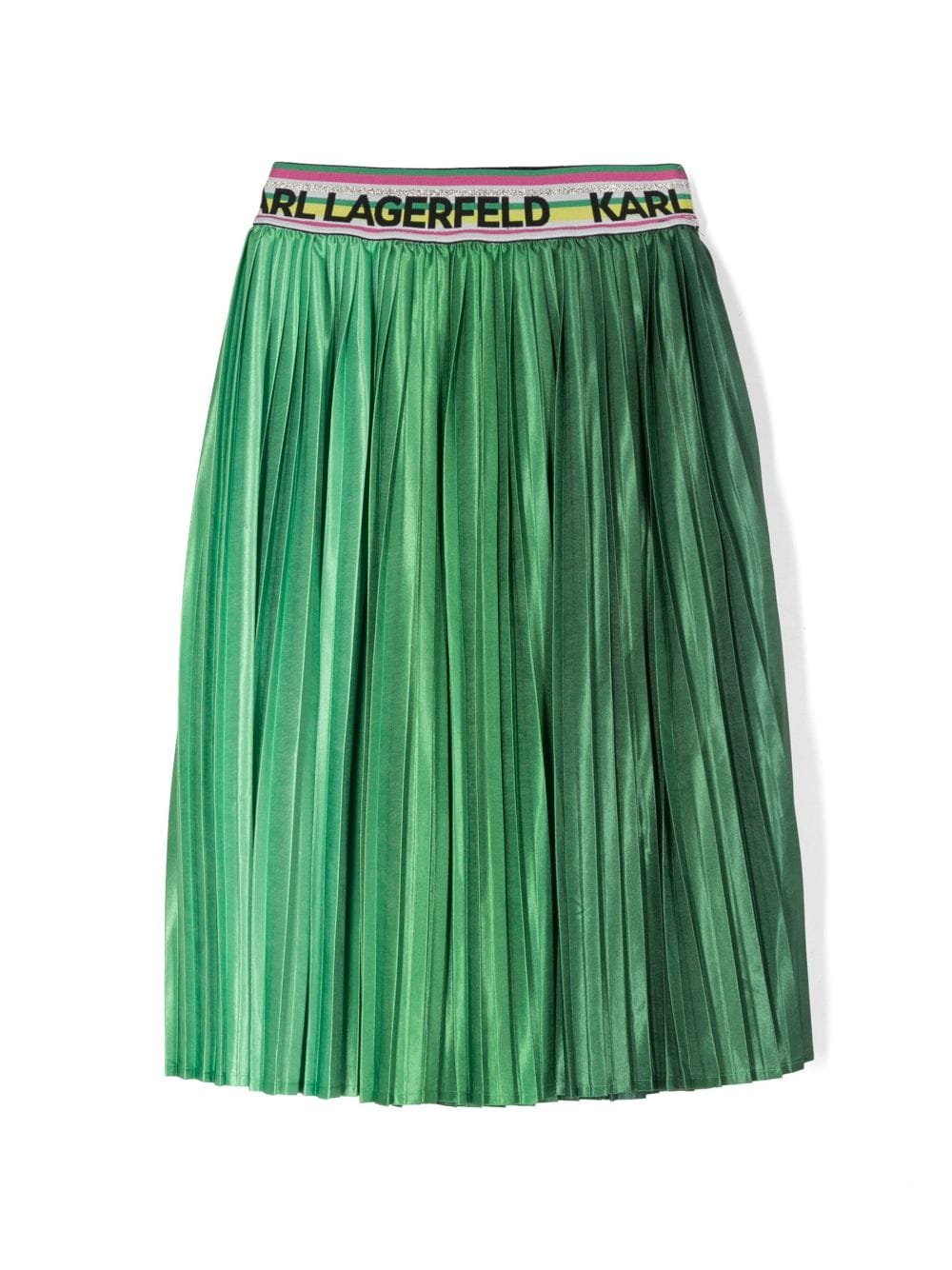 Shop Karl Lagerfeld Gonna Plissè Verde In Raso Bambina