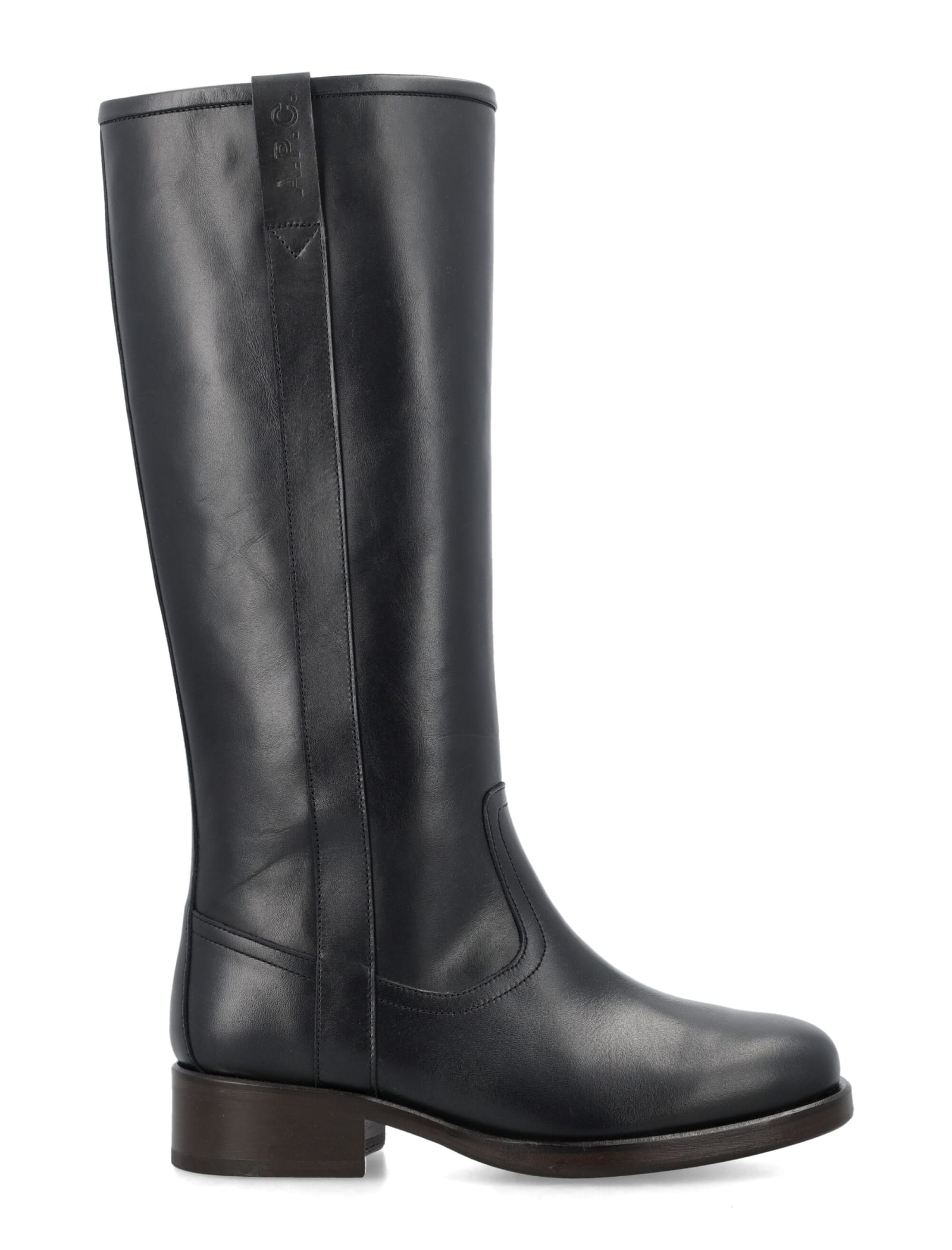 Shop Apc High Leather Boots In Black